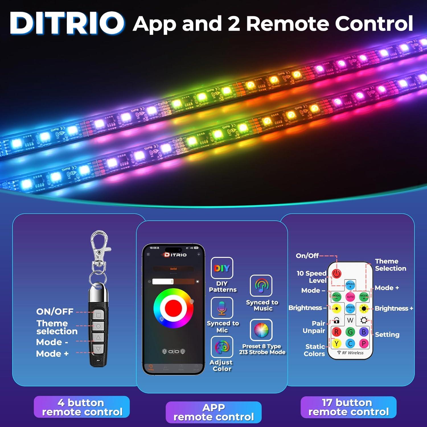 Kit de Luces LED DITRIO para Carro de Golf 6 Pcs RGB Impermeable