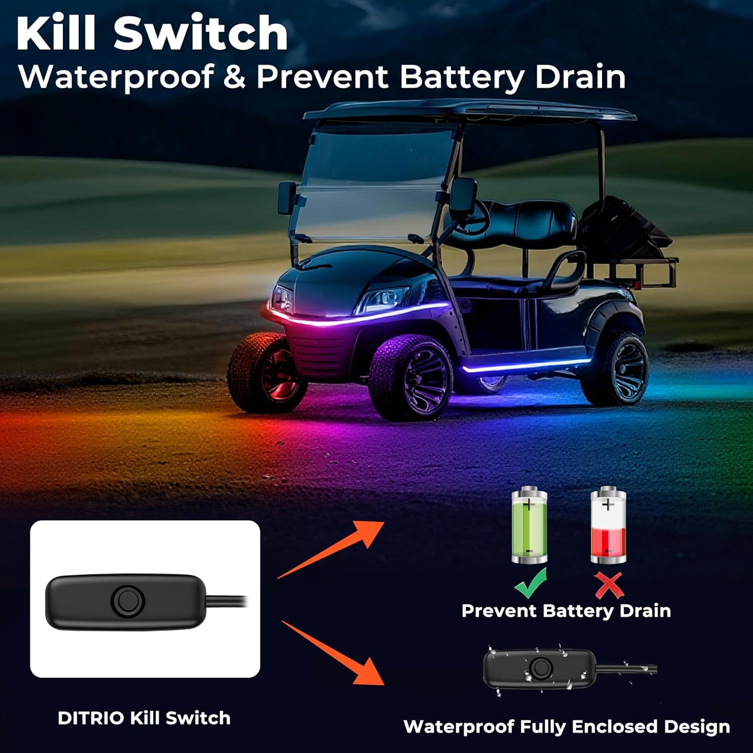 Kit de Luces LED DITRIO para Carro de Golf 6 Pcs RGB Impermeable