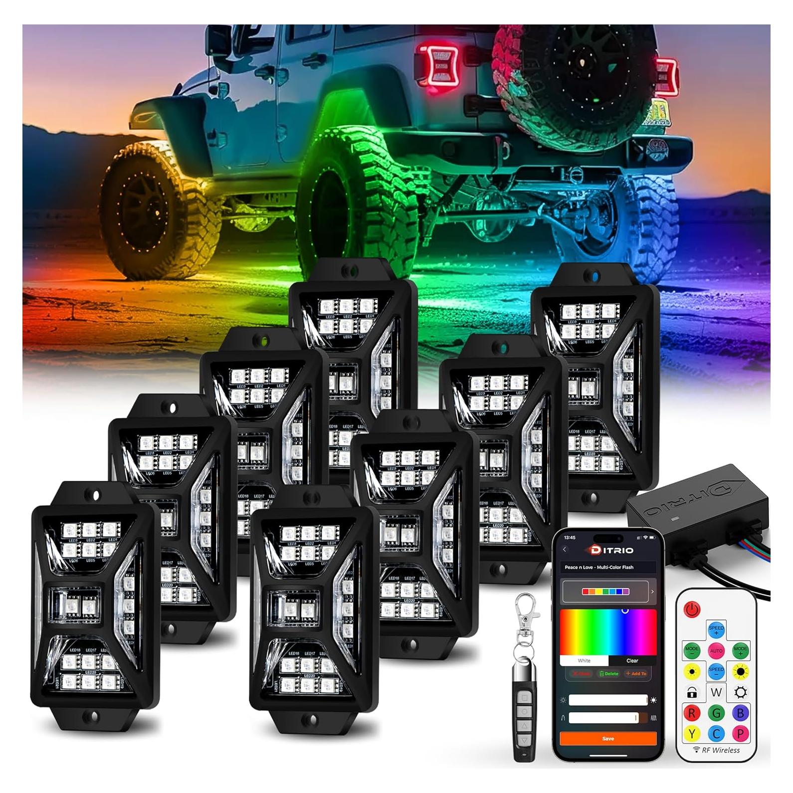Luces LED RGB DITRIO 8 Pods 5 Lados Impermeables para Autos