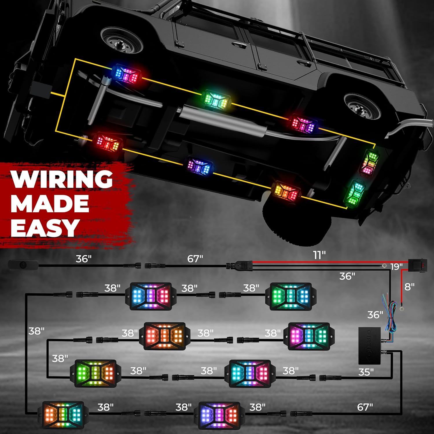 Luces LED RGB DITRIO 8 Pods 5 Lados Impermeables para Autos