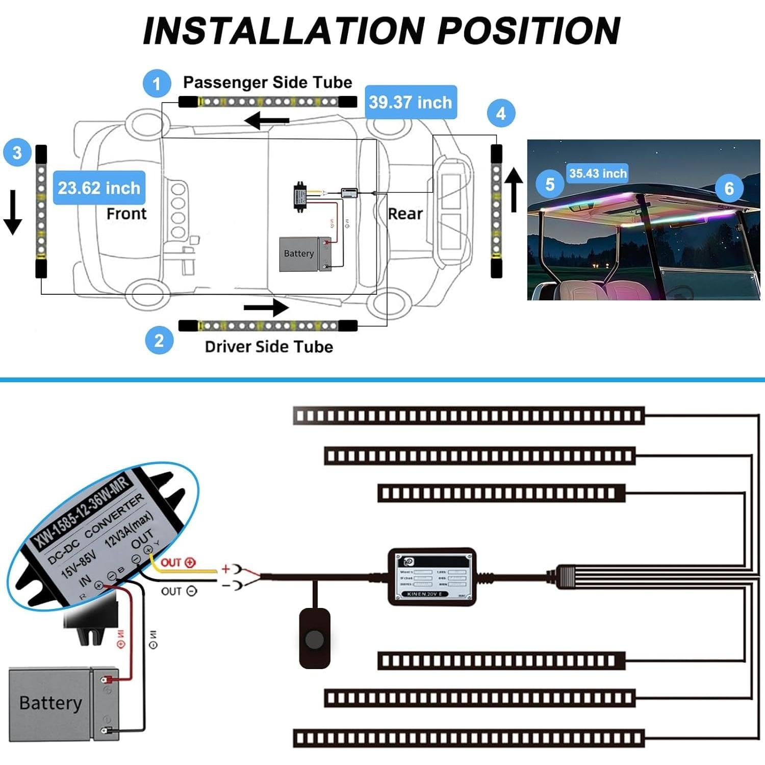 Tira de luz LED iLSKW para carrito de golf 6 pcs 12V-80V