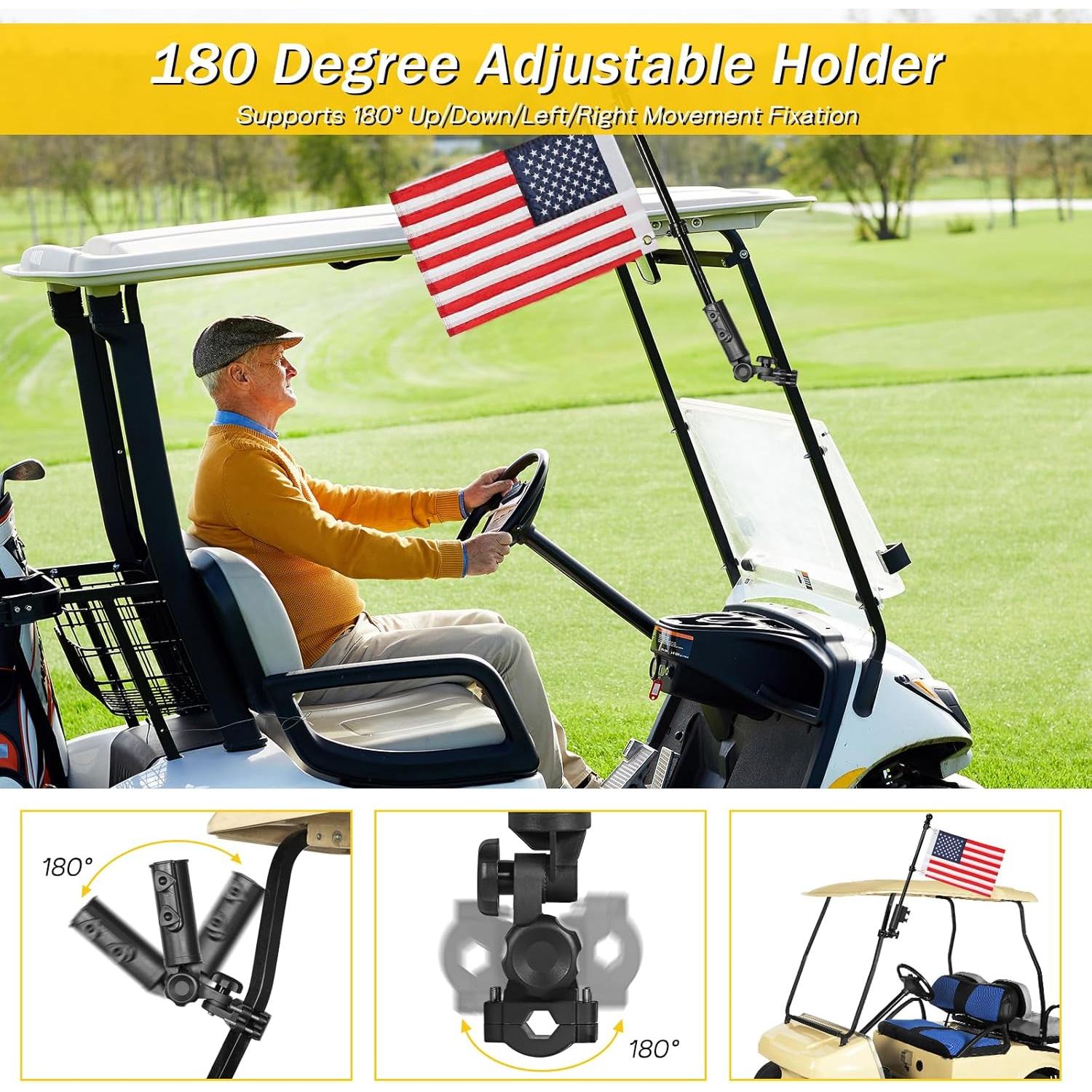 Soporte de Bandera para Carro de Golf SANXIACAR con Bandera Americana