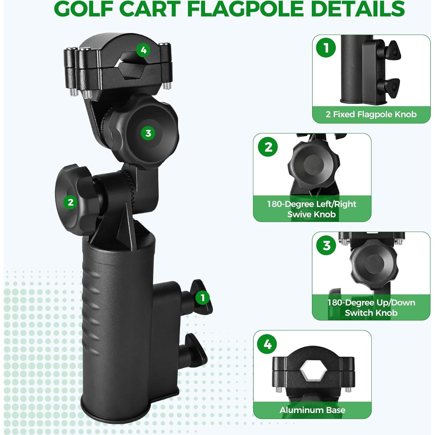 Soporte de Bandera para Carro de Golf 10L0L - Paquete de 2 con Banderas