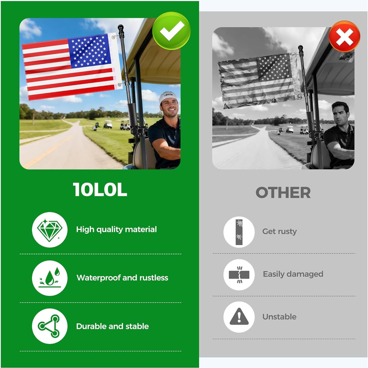 Soporte de Bandera para Carro de Golf 10L0L - Paquete de 2 con Banderas