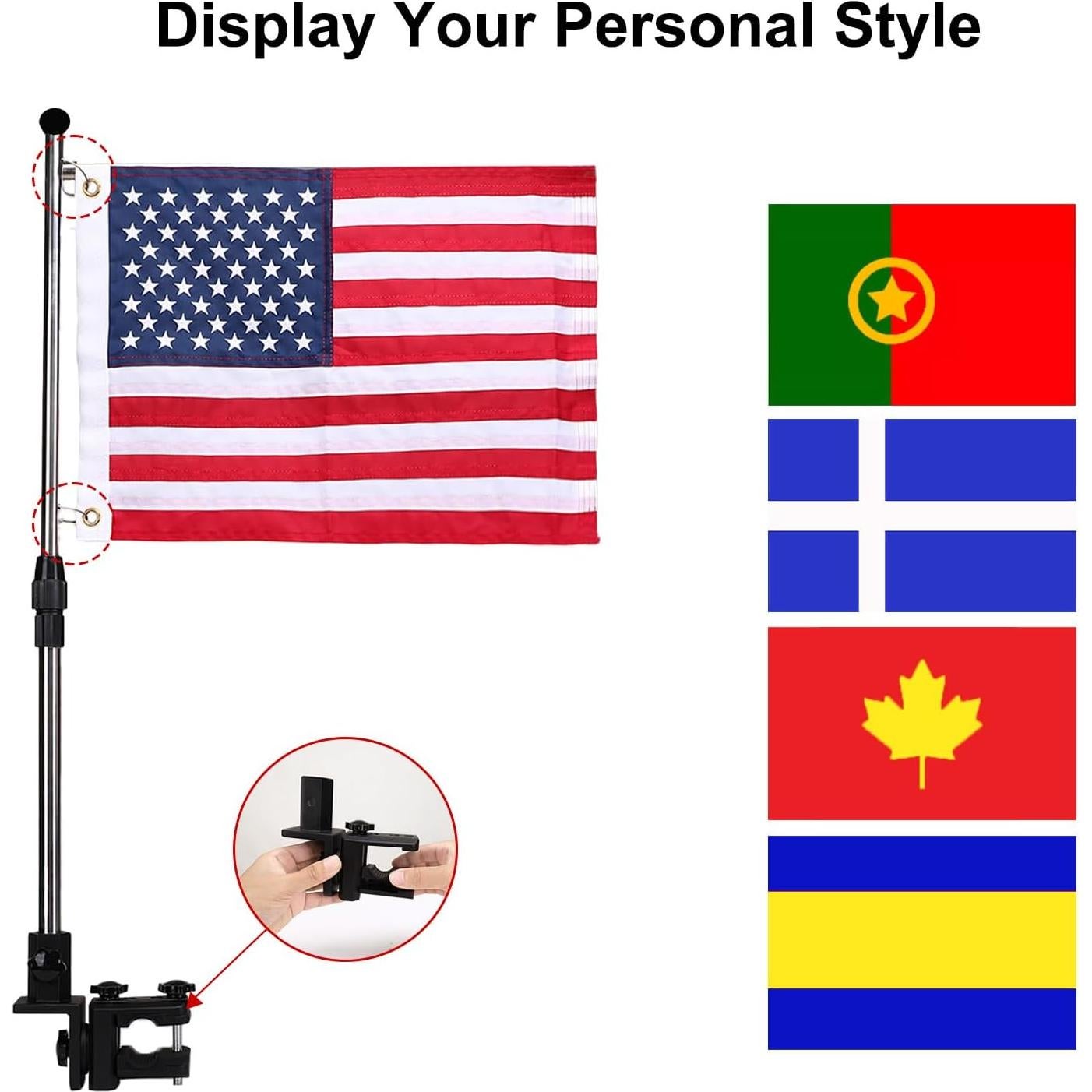 Kit de Asta de Bandera Ajustable MEGREZ para Botes 76.2 cm