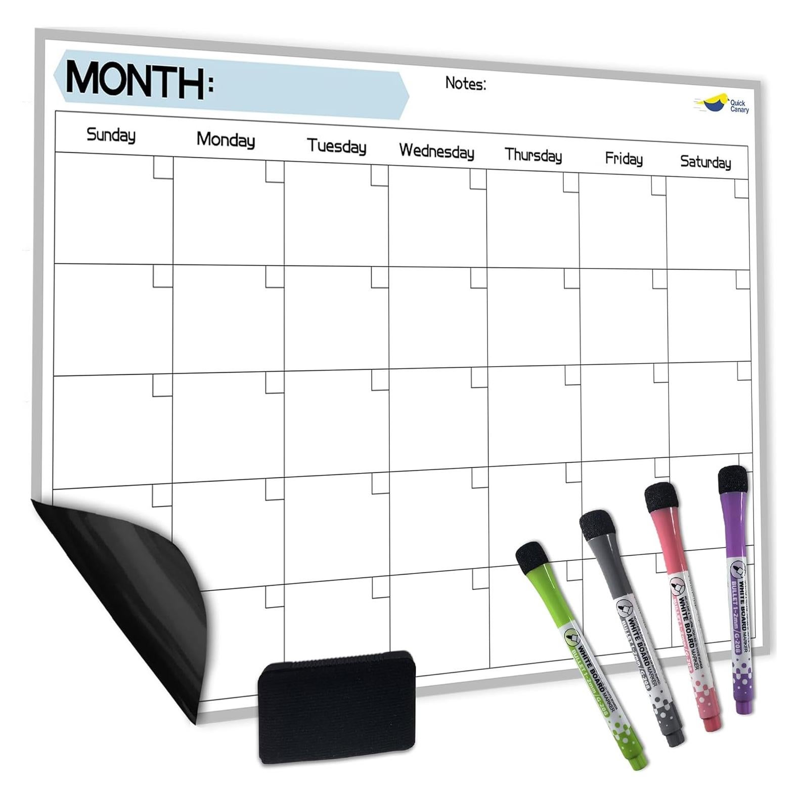 Calendario Magnético para Nevera Quick Canary 43x30 cm Inicio Domingo