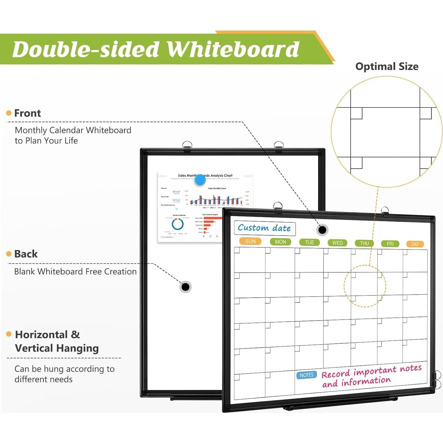 Calendario de Borrado en Seco AMUSIGHT 61x46 cm Doble Cara
