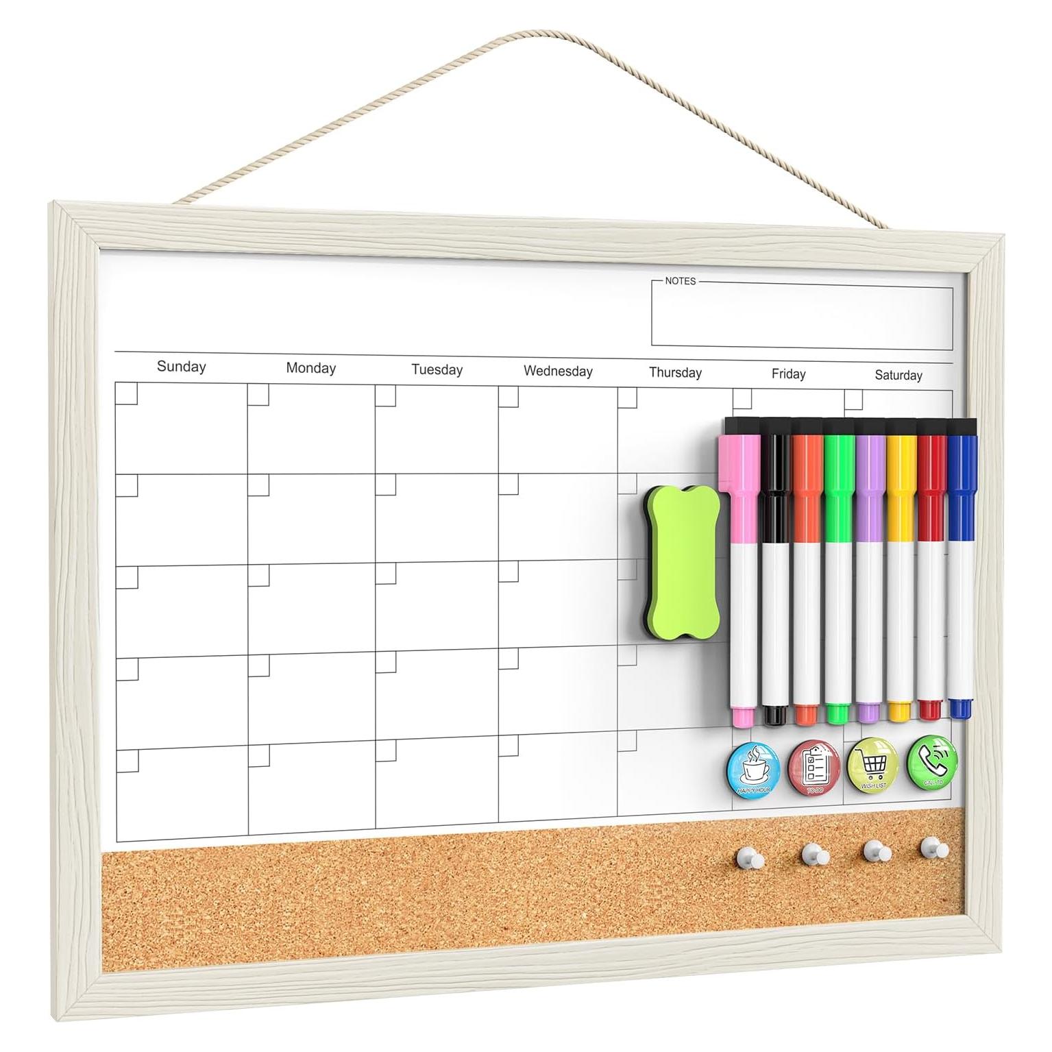 Calendario de Pizarra Blanca 43x33 cm Tankee con Corcho