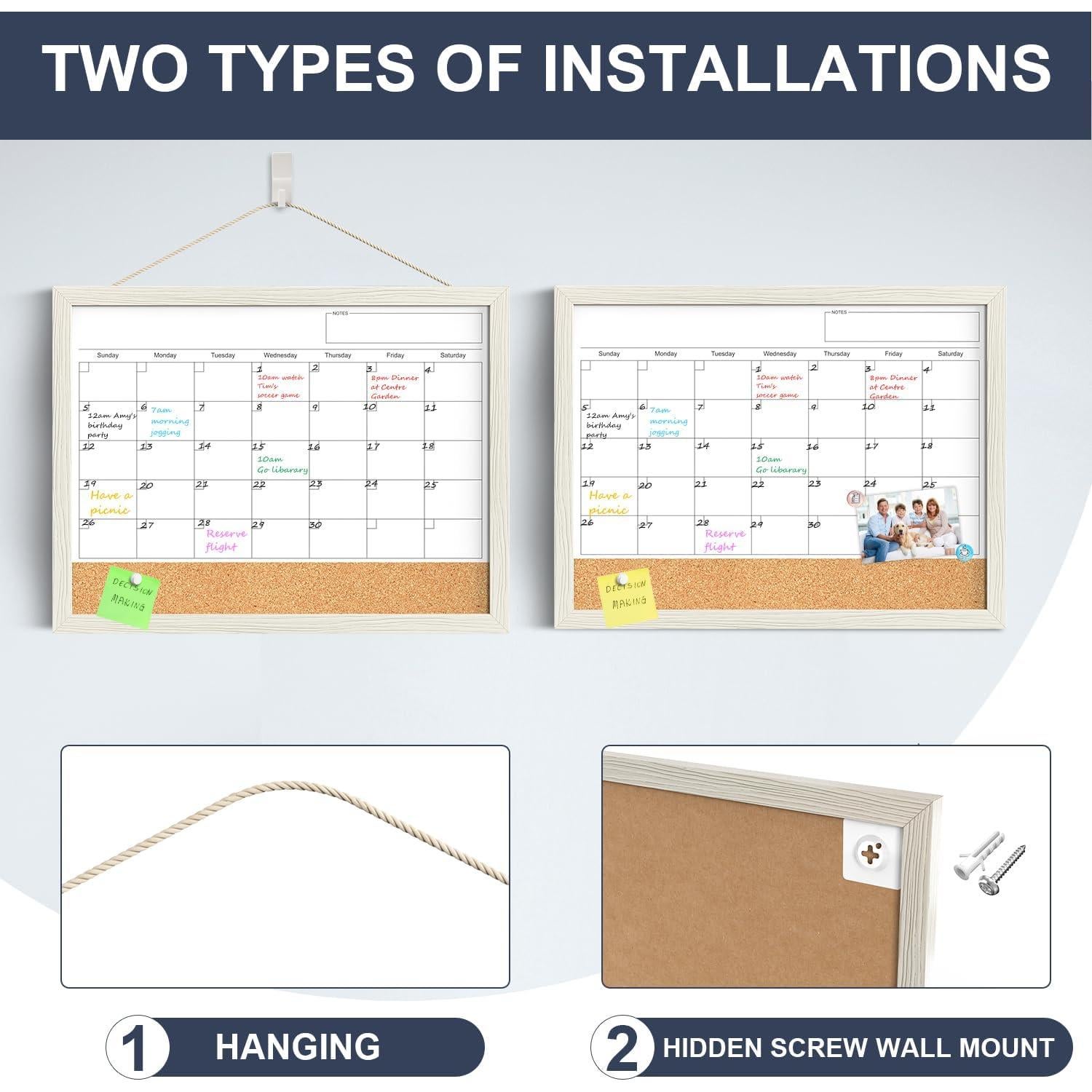 Calendario de Pizarra Blanca 43x33 cm Tankee con Corcho
