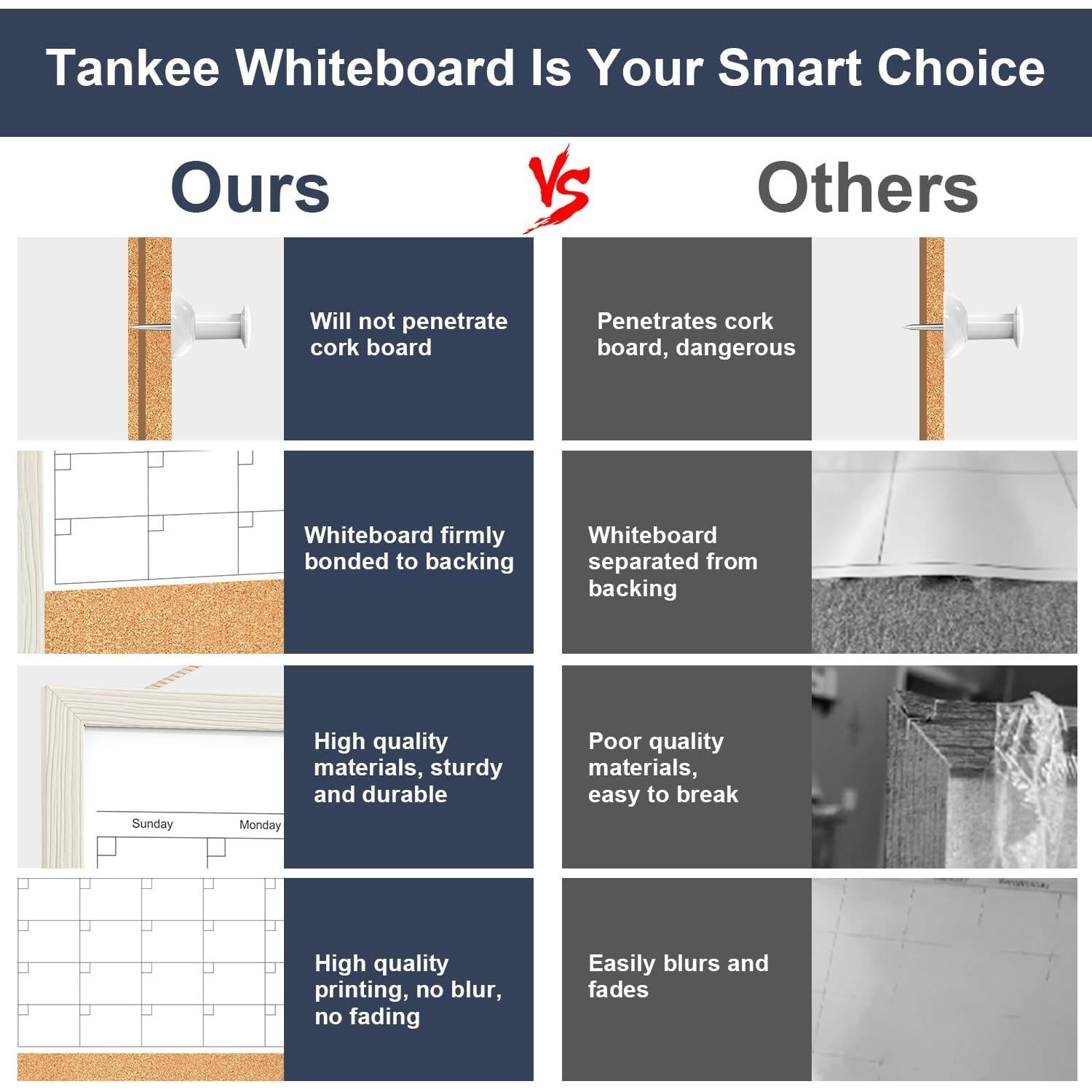 Calendario de Pizarra Blanca 43x33 cm Tankee con Corcho