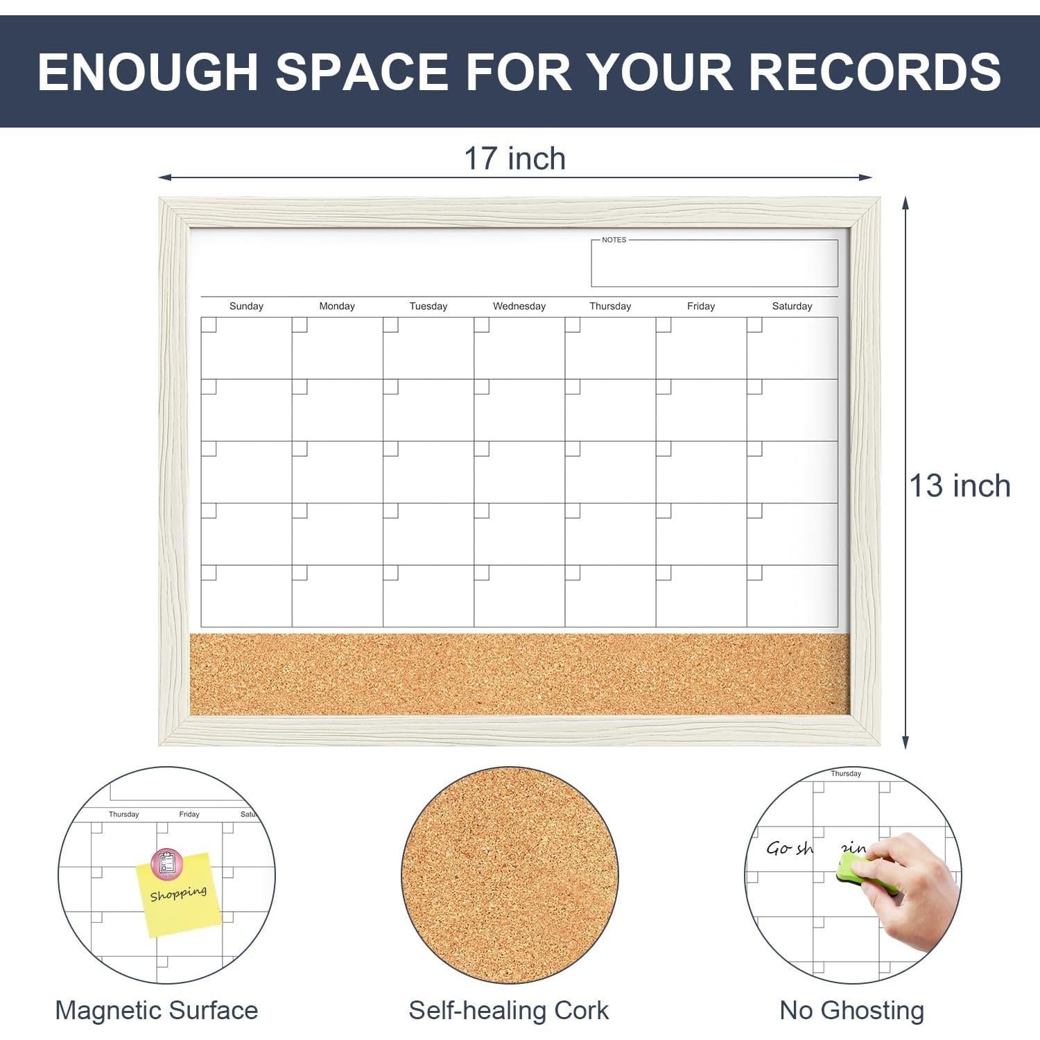 Calendario de Pizarra Blanca 43x33 cm Tankee con Corcho