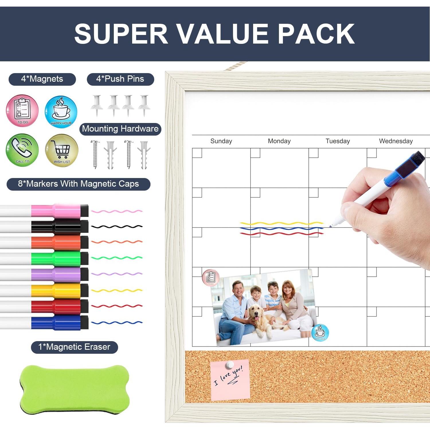 Calendario de Pizarra Blanca 43x33 cm Tankee con Corcho