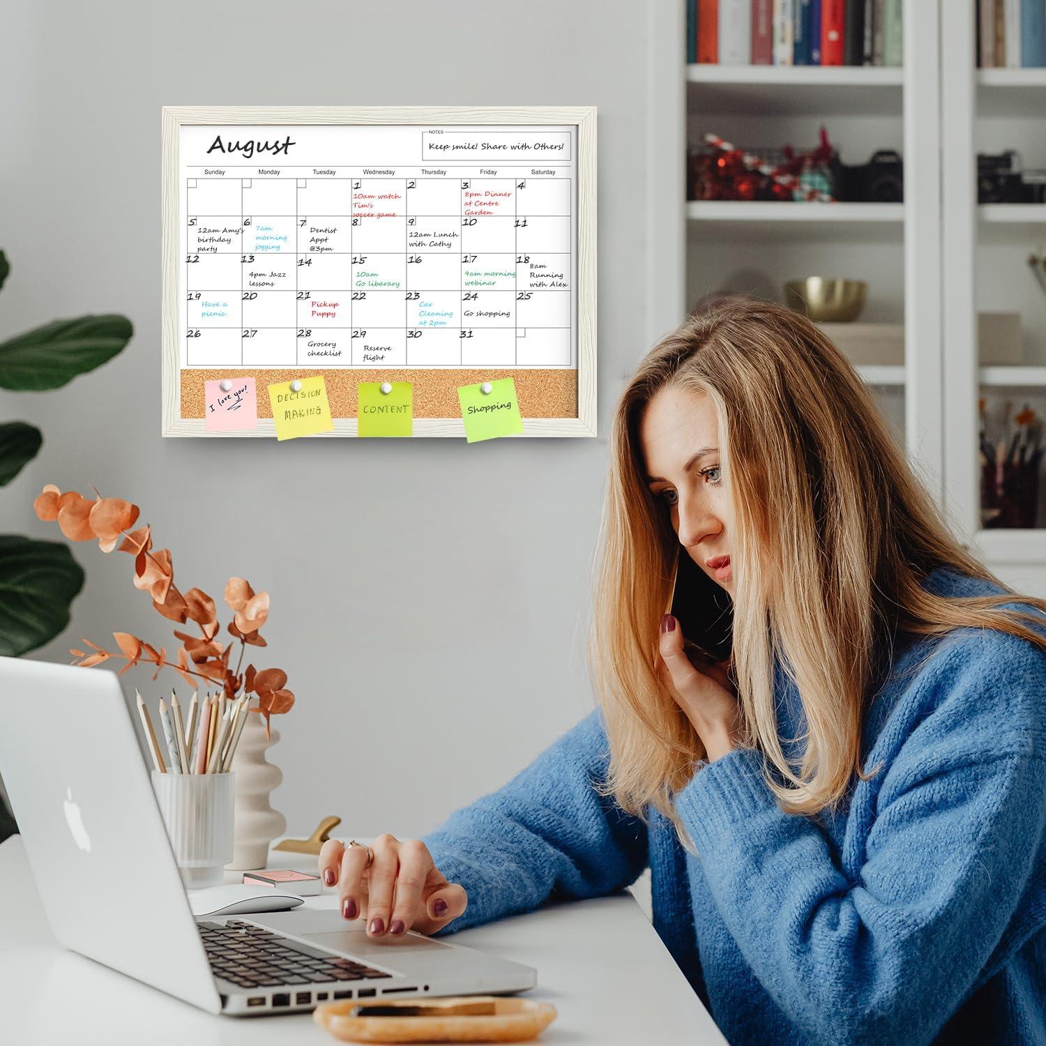 Calendario de Pizarra Blanca 43x33 cm Tankee con Corcho