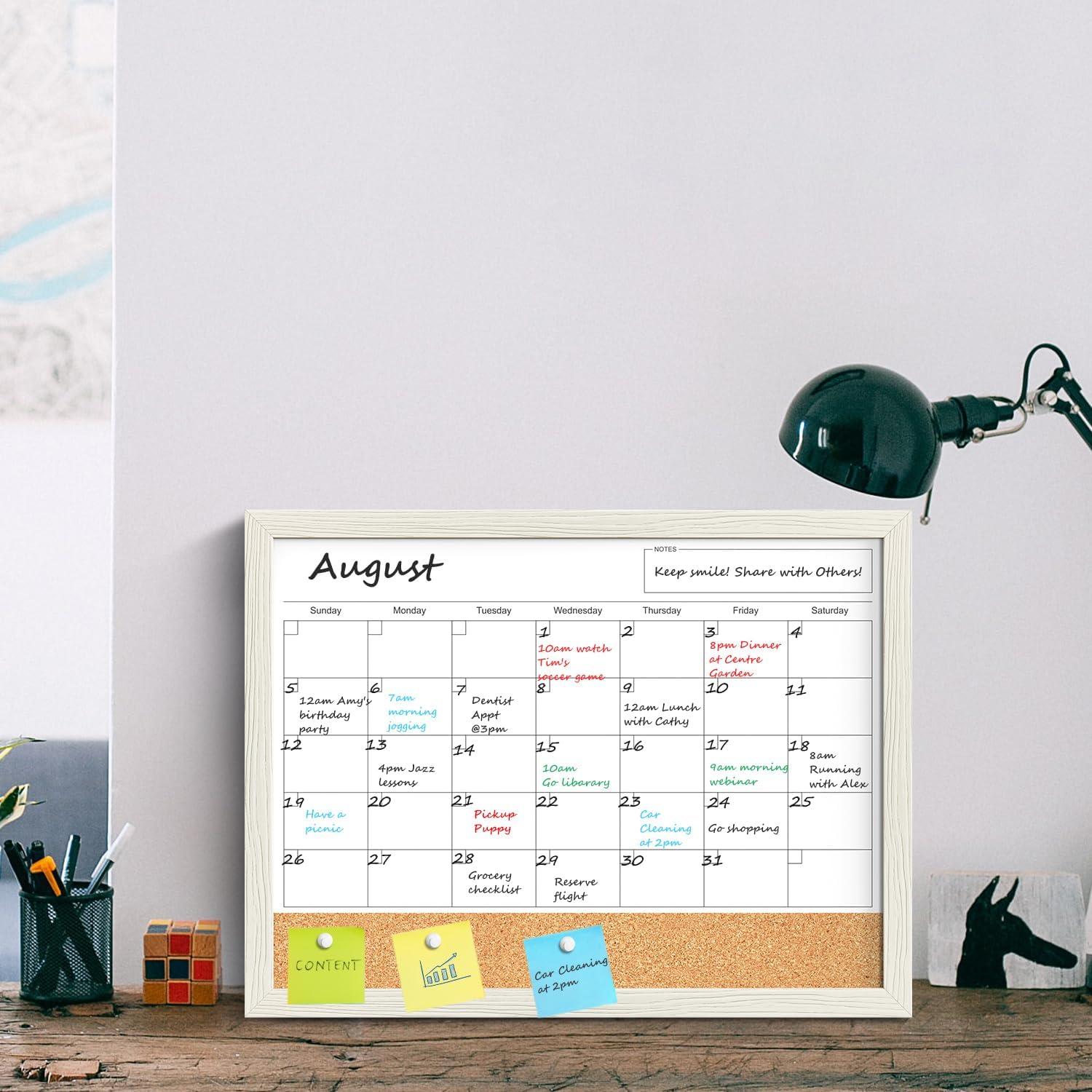 Calendario de Pizarra Blanca 43x33 cm Tankee con Corcho