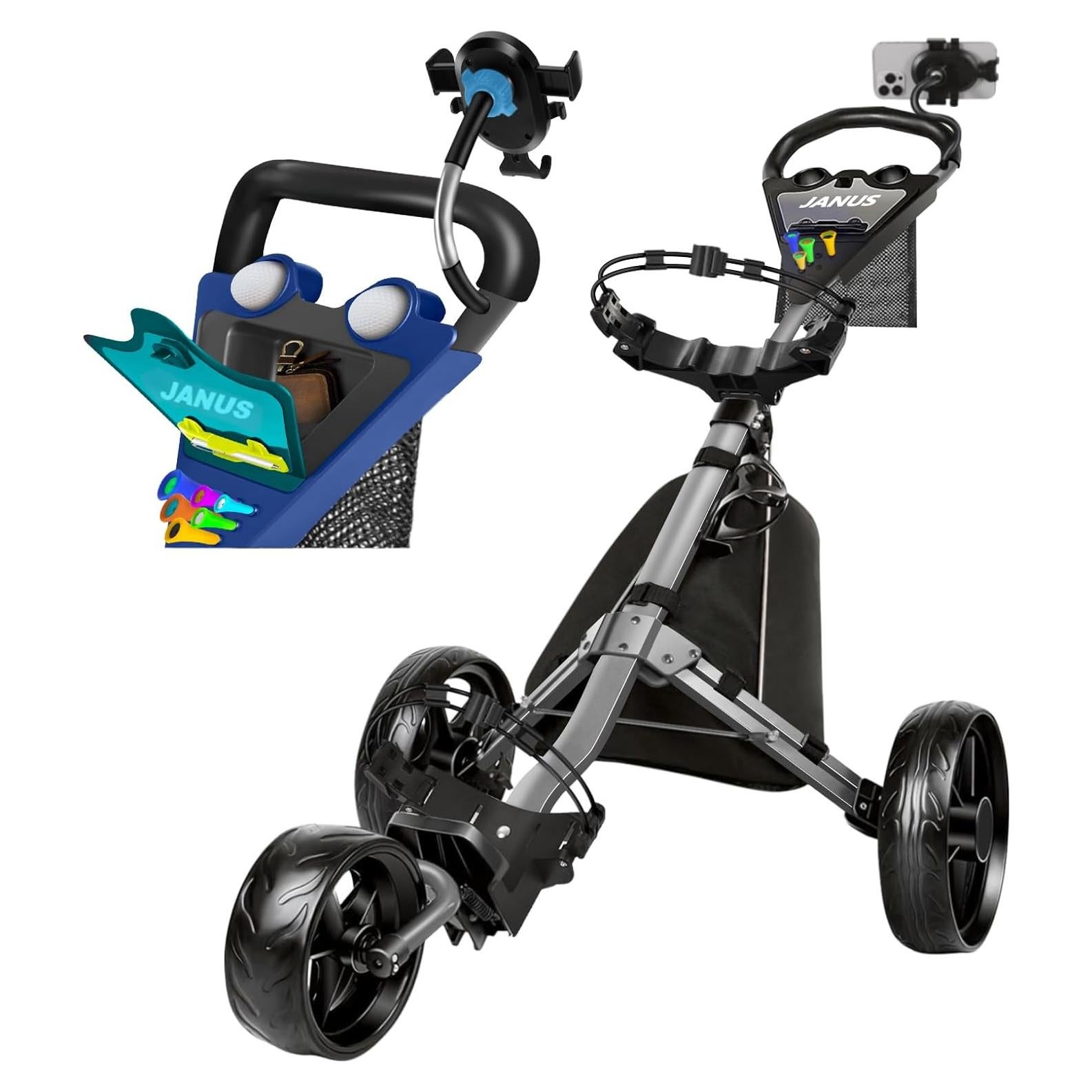 Carro de Golf JANUS 3 Ruedas Plegable con Soporte para Teléfono