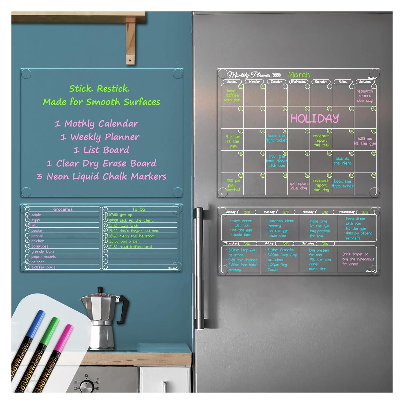 Juego de Calendarios Transparentes Clever Clean - 5 Pizarras Borrables