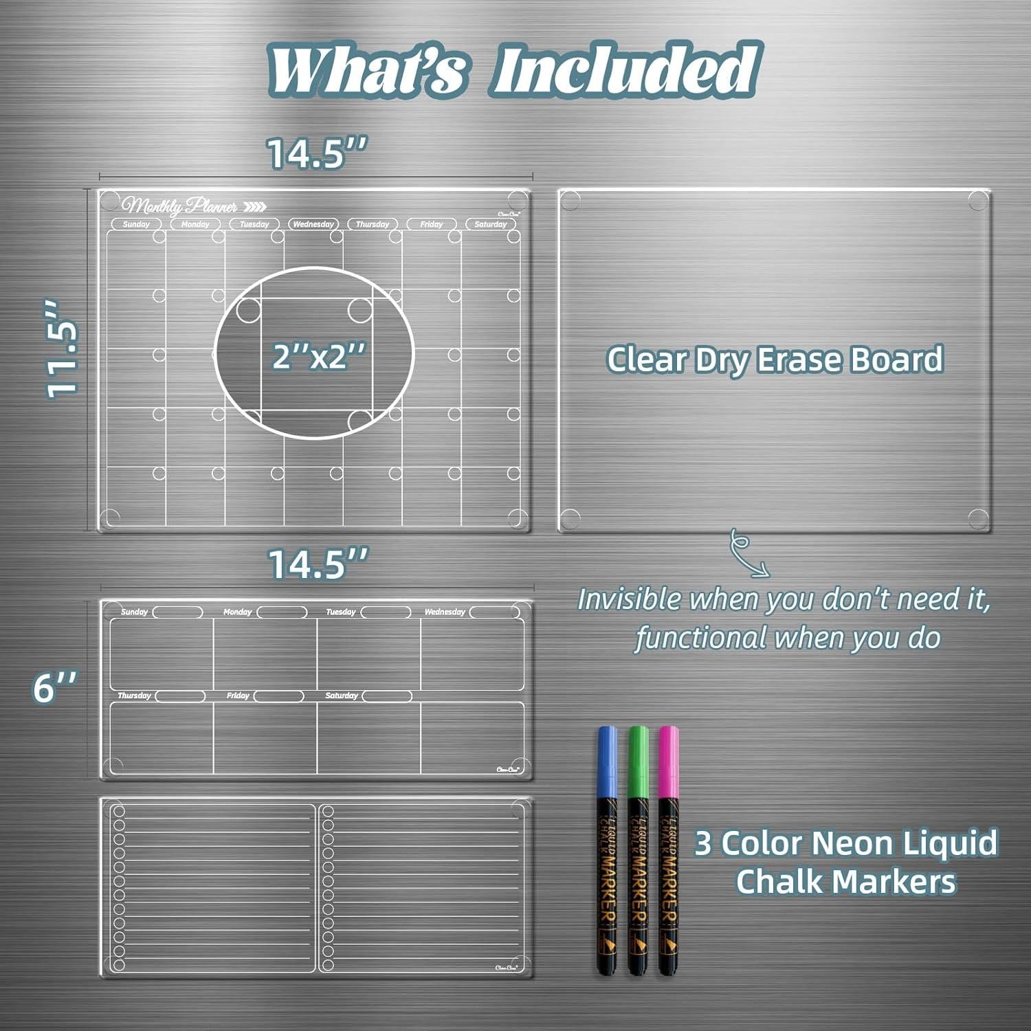 Juego de Calendarios Transparentes Clever Clean - 5 Pizarras Borrables