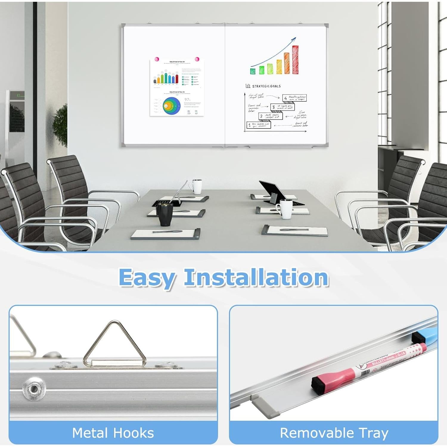 Pizarra Blanca Grande DOLLAR BOSS 152x122 cm Magnética Plegable