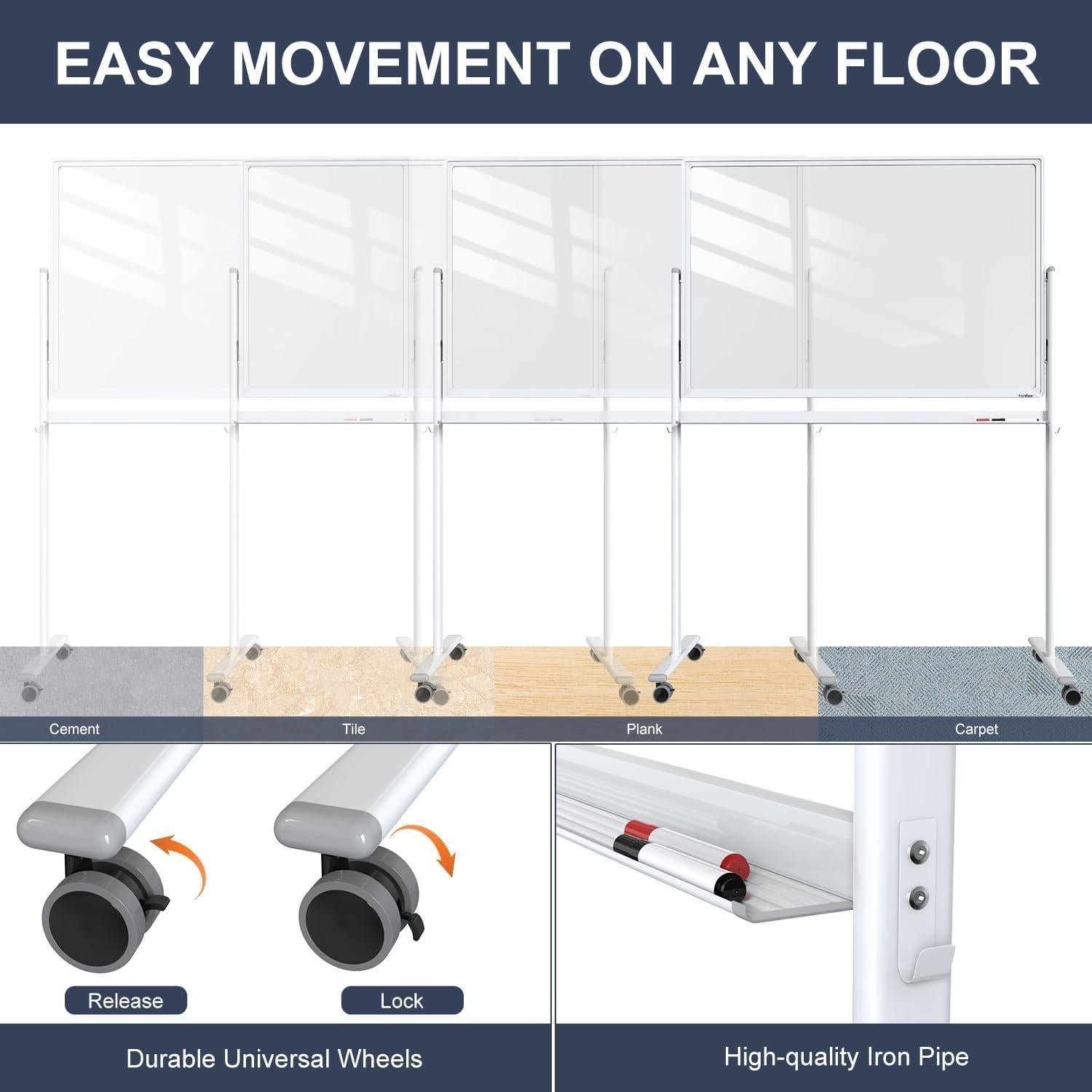 Pizarra Blanca Móvil Tankee de Vidrio Templado 122x81cm