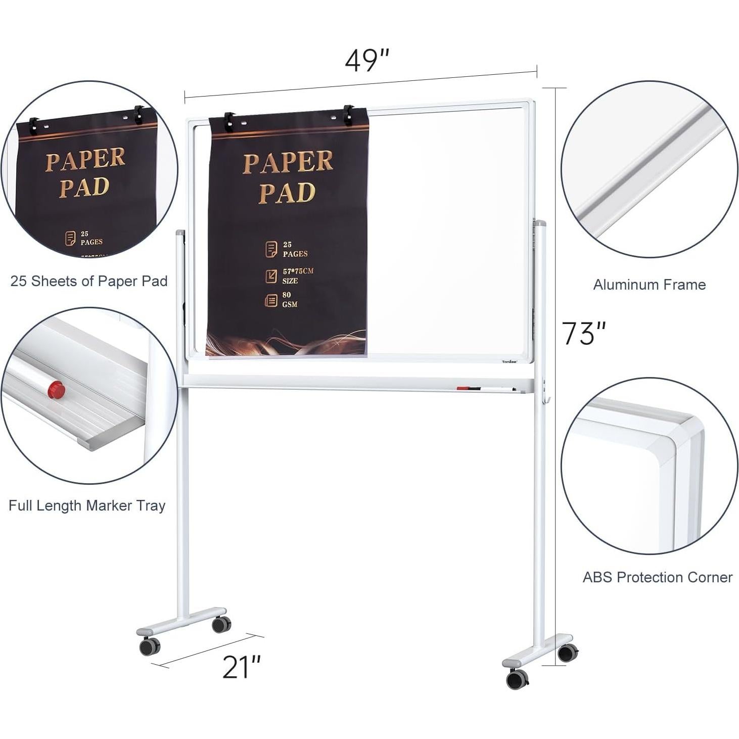 Pizarra Blanca Móvil Tankee de Vidrio Templado 122x81cm