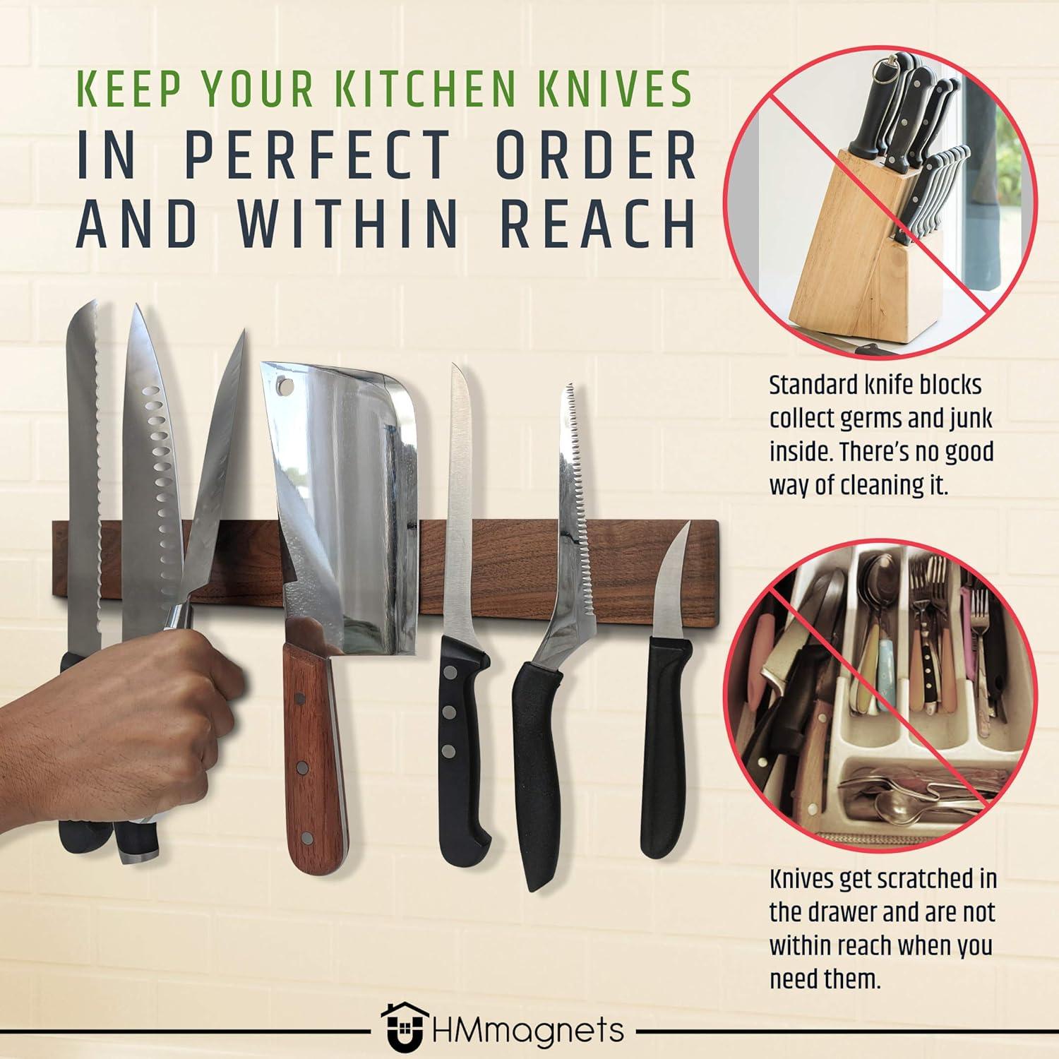 Soporte Magnético para Cuchillos HMmagnets 40.64 cm Nogal