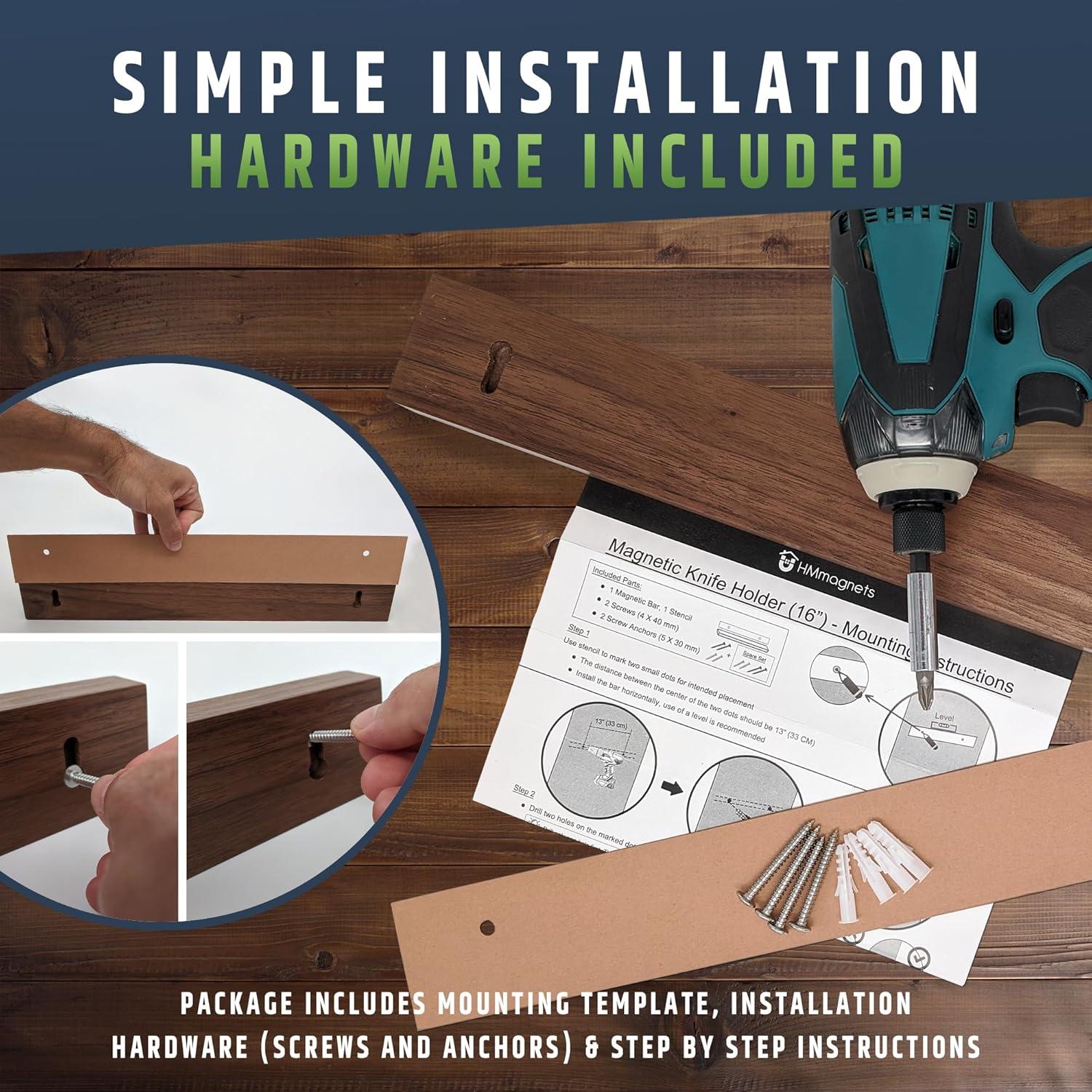 Soporte Magnético para Cuchillos HMmagnets 40.64 cm Nogal