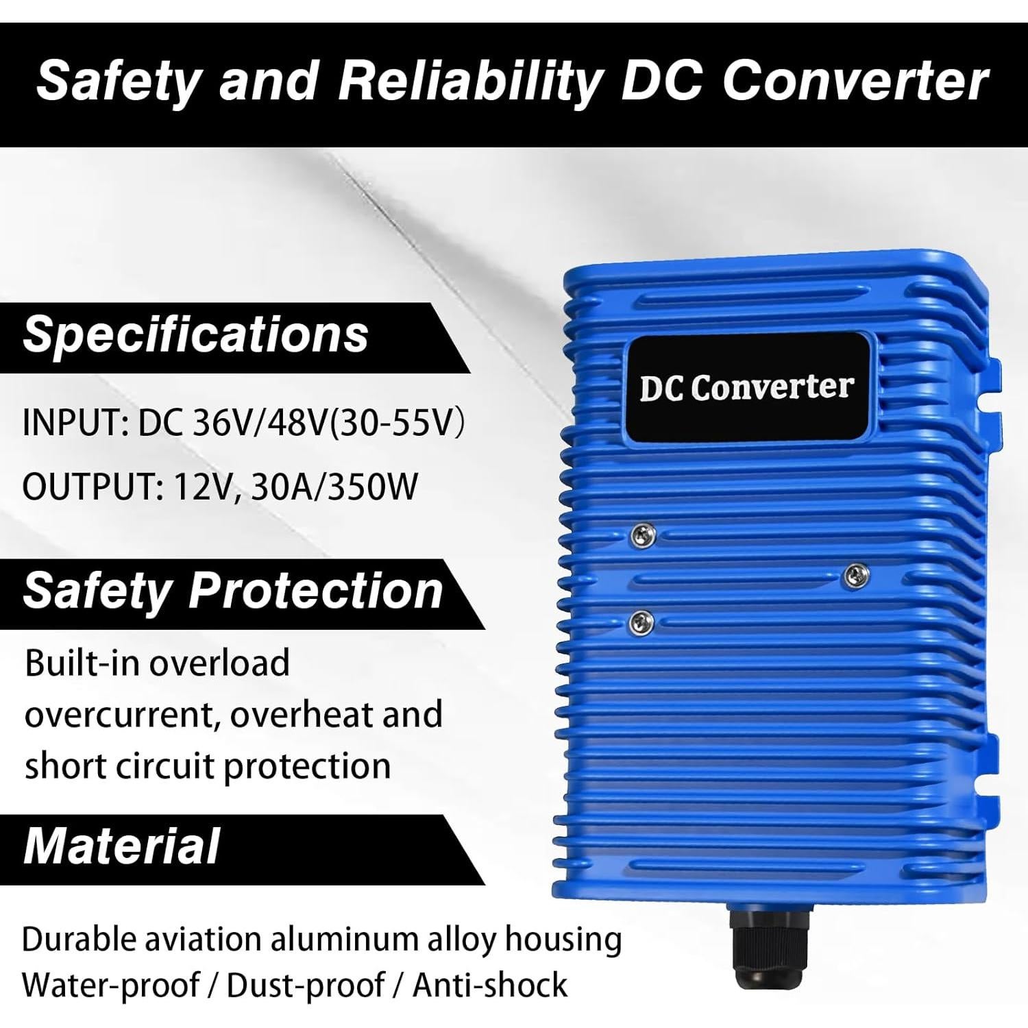 Reductor de Voltaje 36/48V a 12V DC 30A Genérico para Carro de Golf
