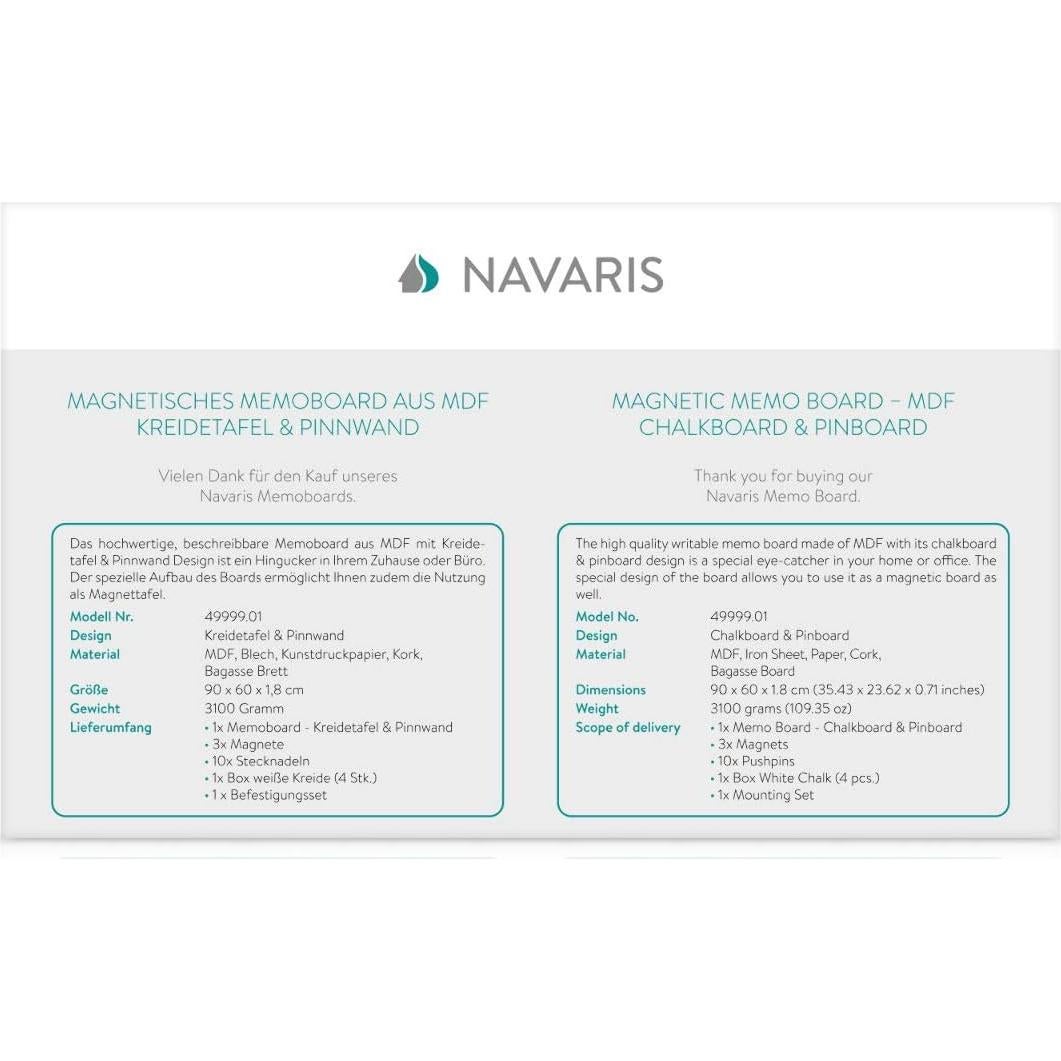 Tablero Combinado de Tiza y Corcho Navaris 91.4 x 61 cm