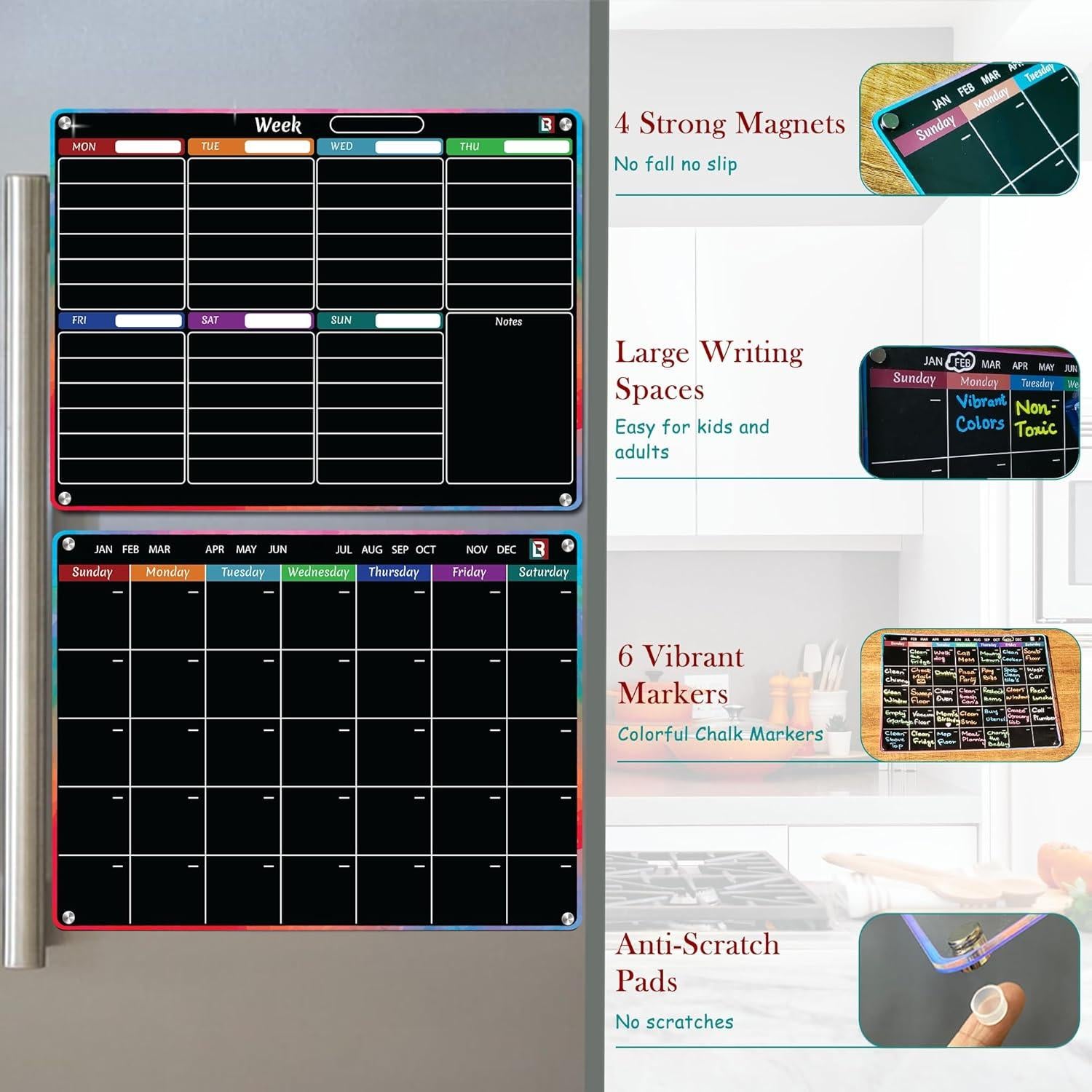 Calendario Magnético Negro LAMBOCK 2 PCS con Marcadores