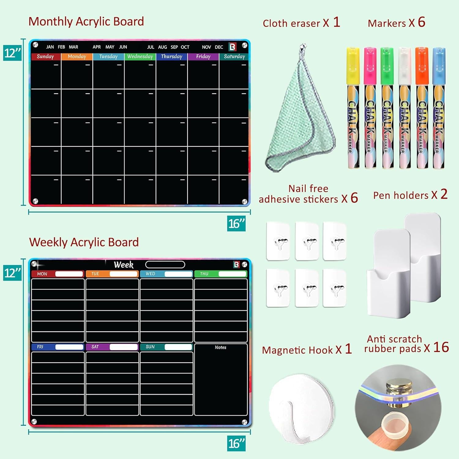 Calendario Magnético Negro LAMBOCK 2 PCS con Marcadores