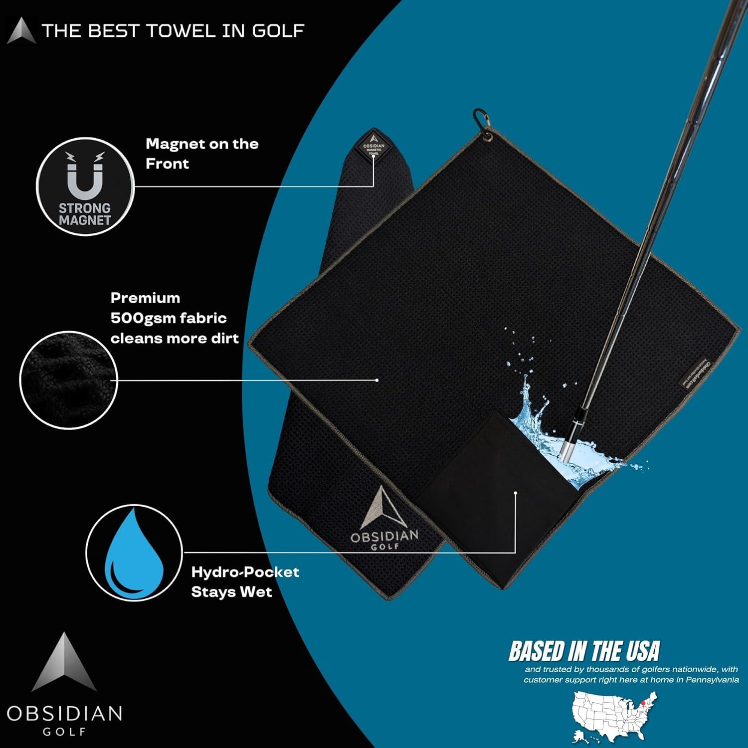 Toalla de Golf Clean Balls OT3 con Imán y Hydro Pocket - Negra