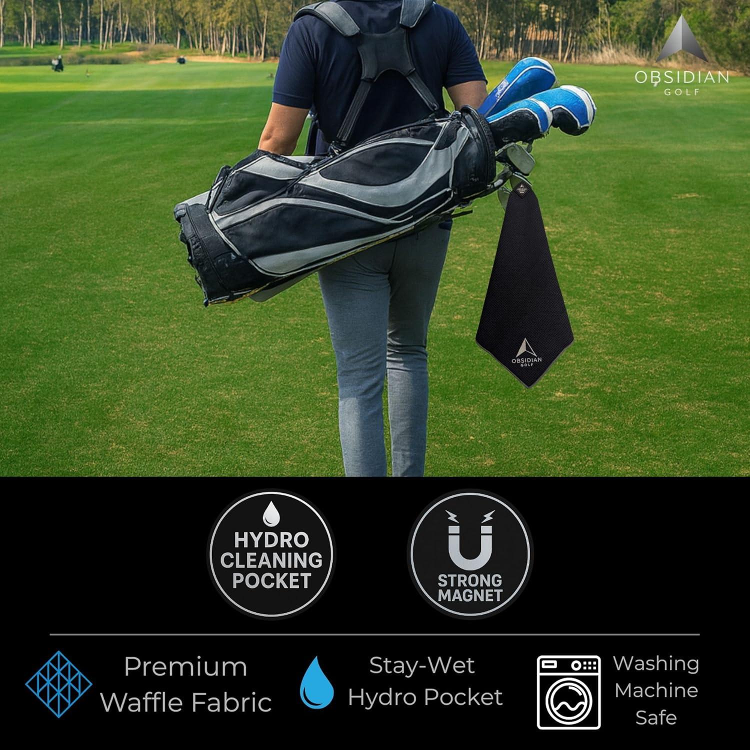 Toalla de Golf Clean Balls OT3 con Imán y Hydro Pocket - Negra