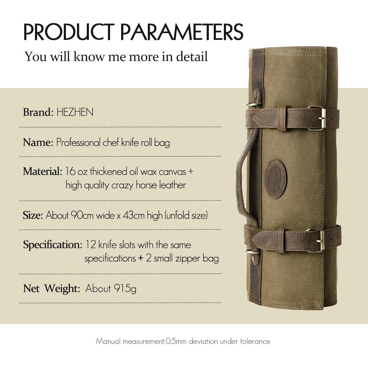 Bolsa de Cuchillos de Chef HEZHEN Lona Aceitada 12 Compartimentos