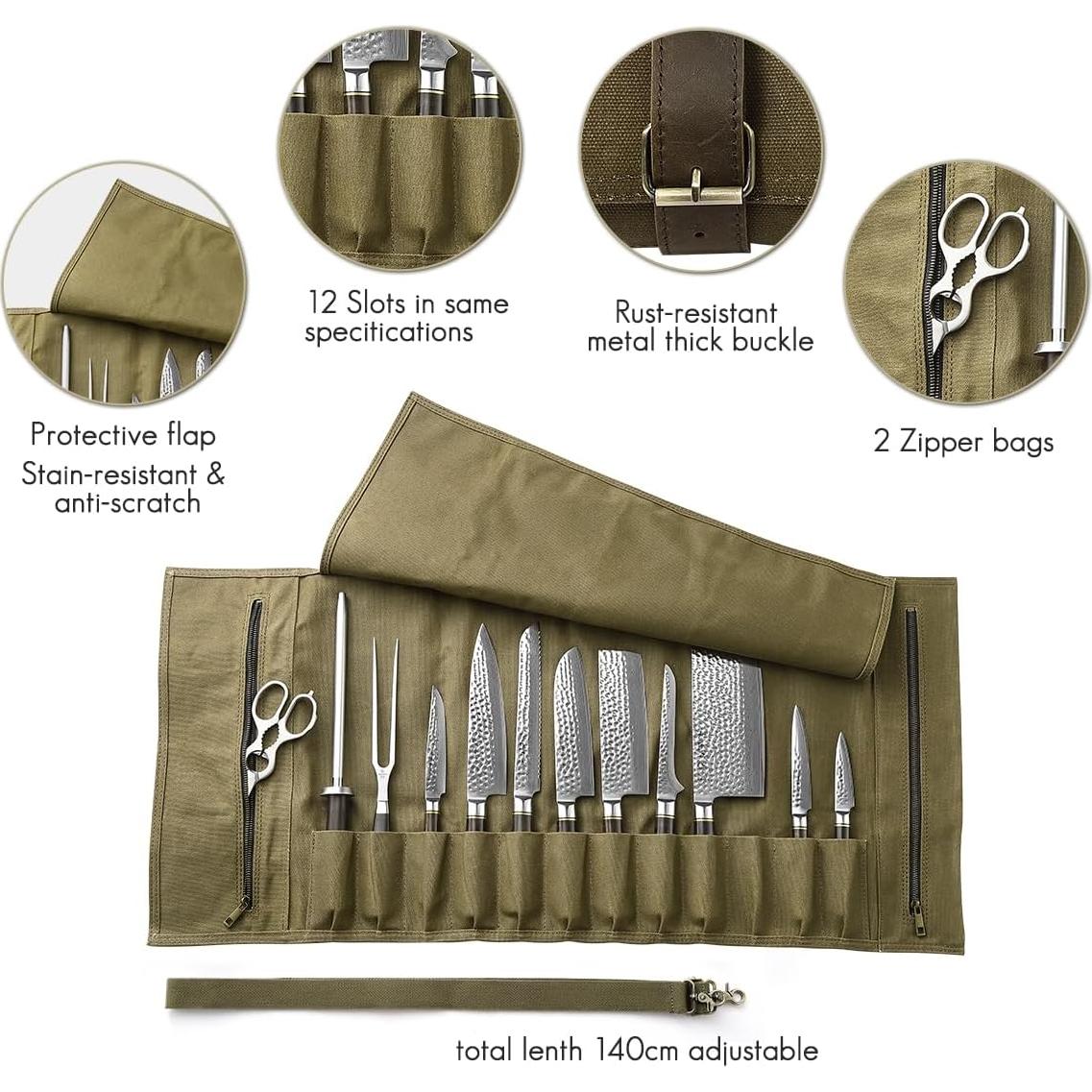 Bolsa de Cuchillos de Chef HEZHEN Lona Aceitada 12 Compartimentos