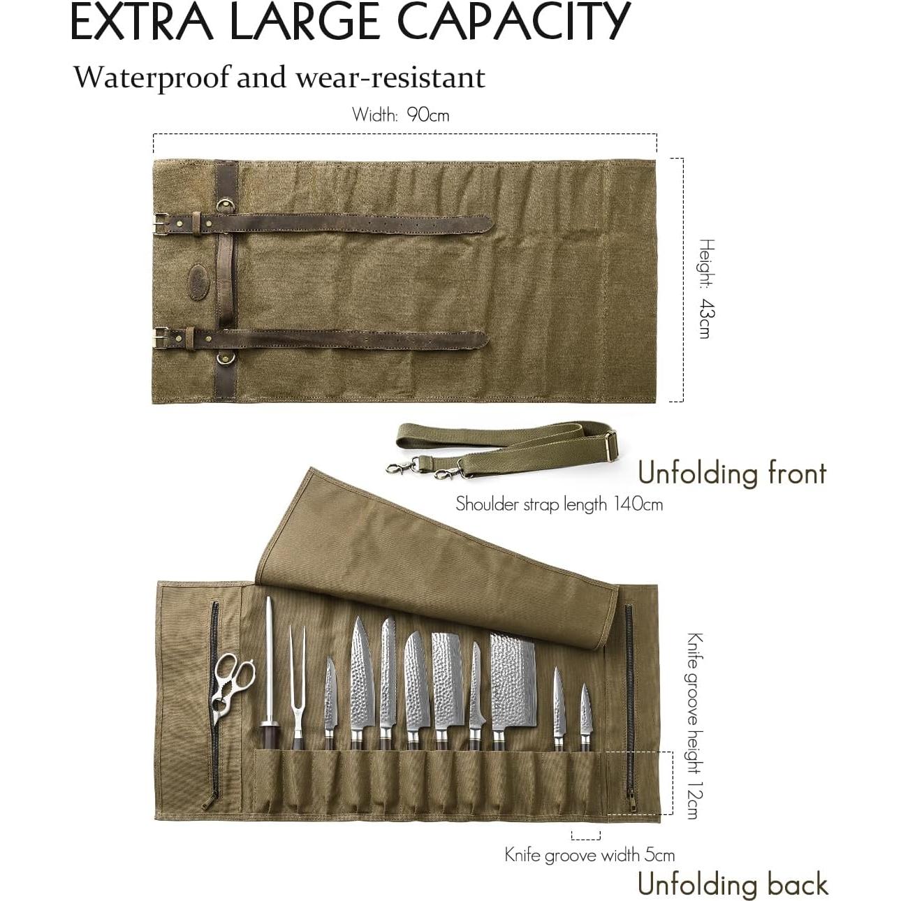 Bolsa de Cuchillos de Chef HEZHEN Lona Aceitada 12 Compartimentos