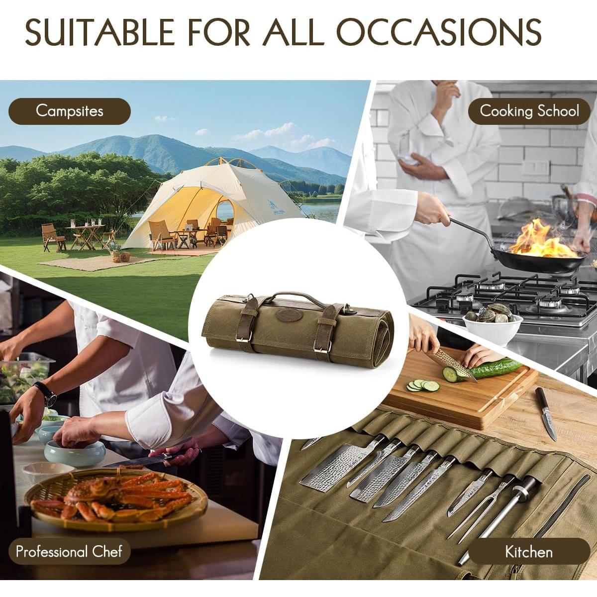 Bolsa de Cuchillos de Chef HEZHEN Lona Aceitada 12 Compartimentos