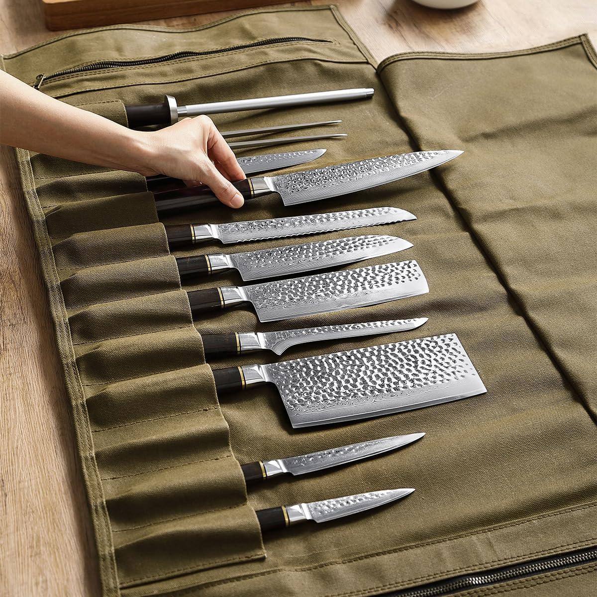 Bolsa de Cuchillos de Chef HEZHEN Lona Aceitada 12 Compartimentos