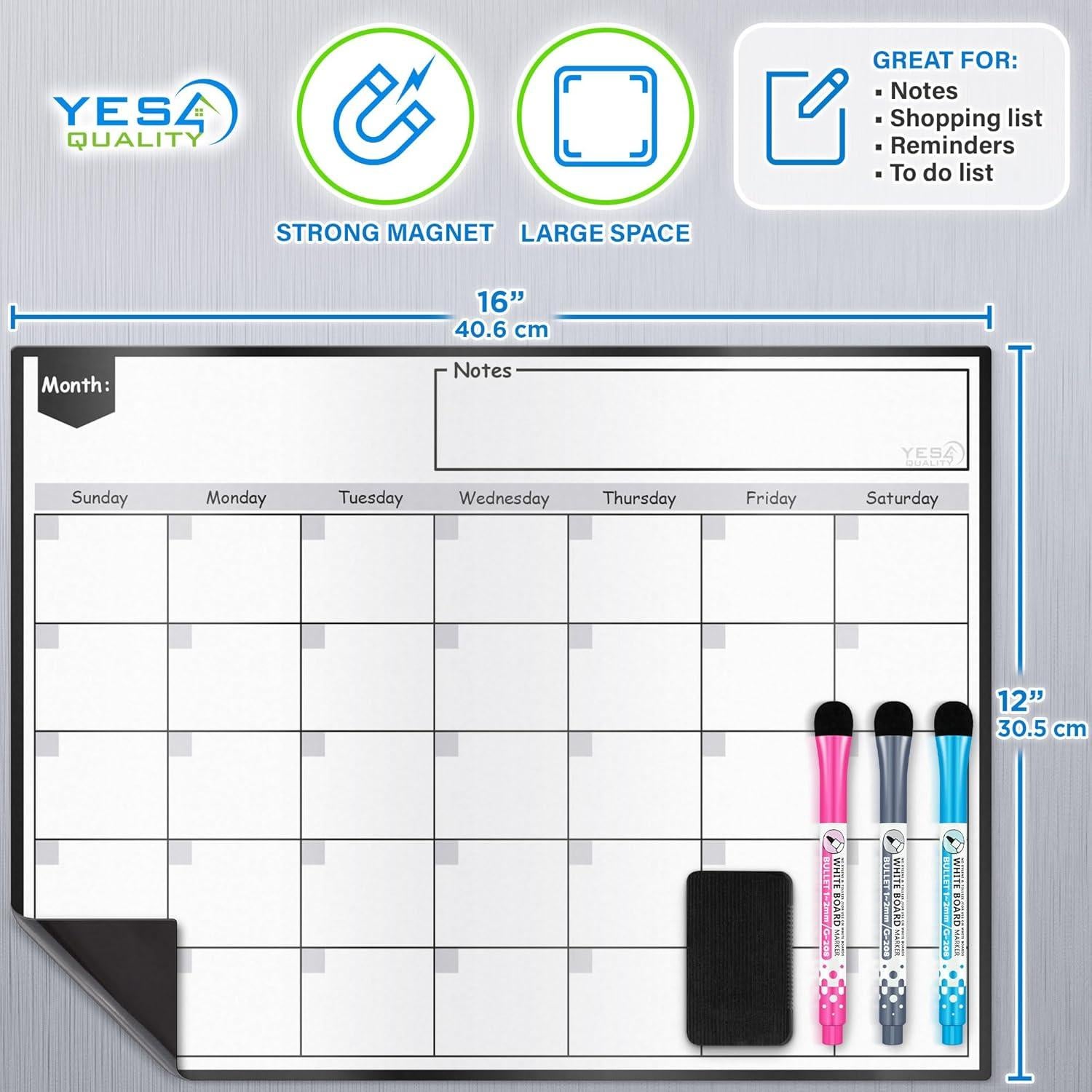 Calendario Magnético Mensual Yes4Quality 40x30 cm para Nevera