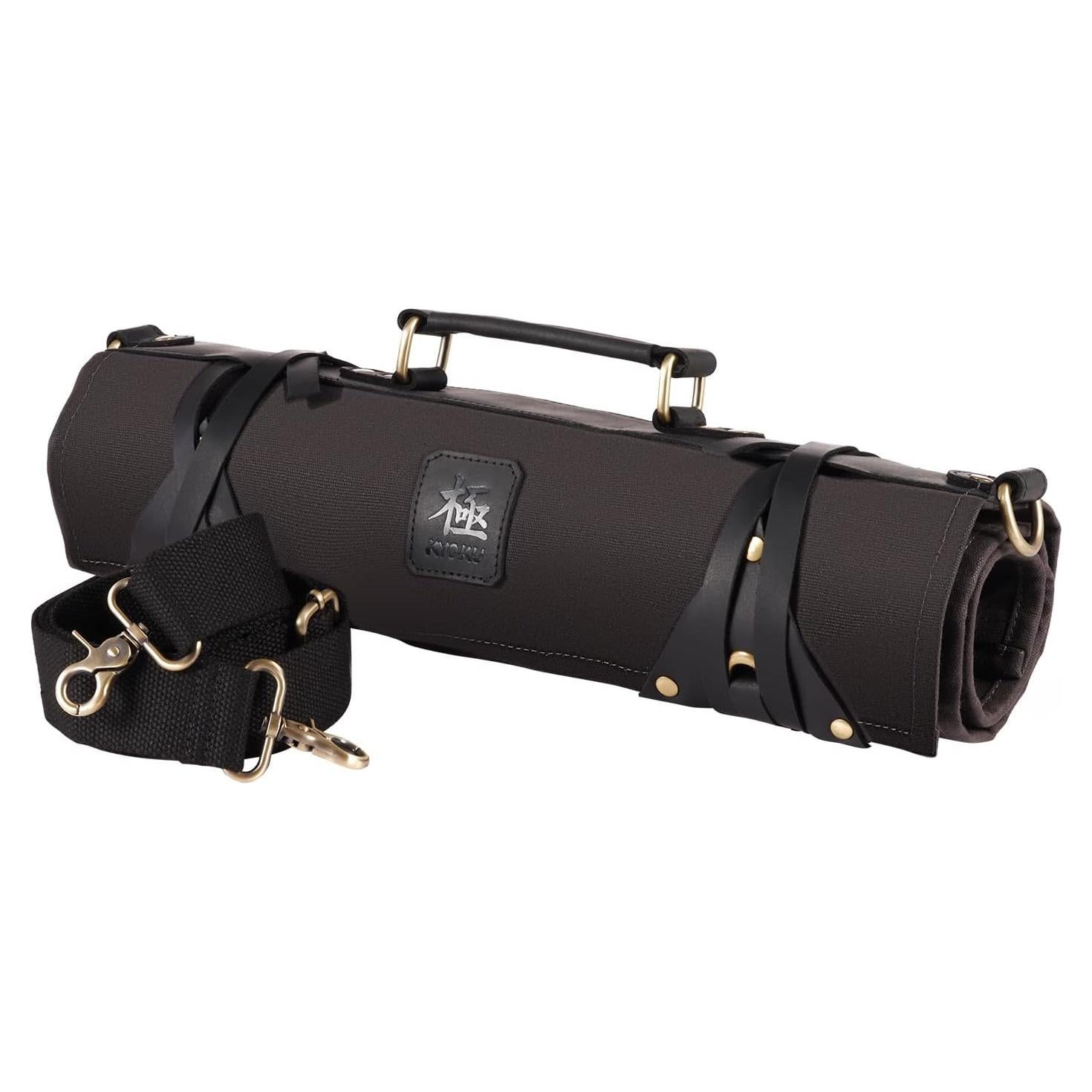 Bolsa de cuchillos KYOKU negra, 10 ranuras, cuero y lona