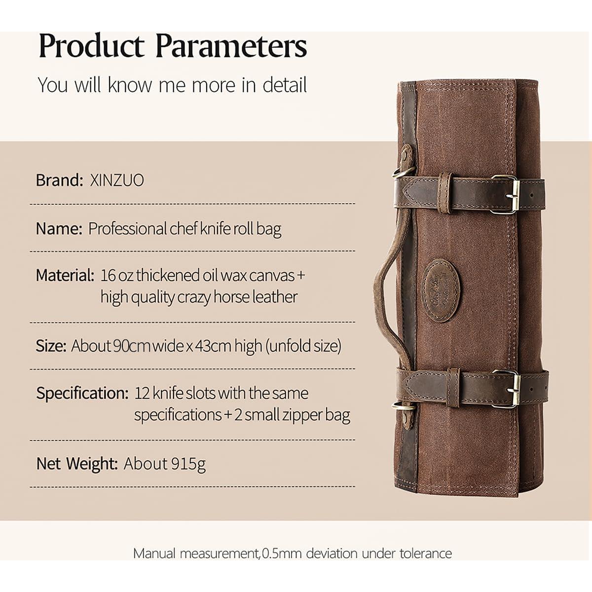 Bolsa de Cuchillos XINZUO - Lona Encerada 90x43 cm - Marrón