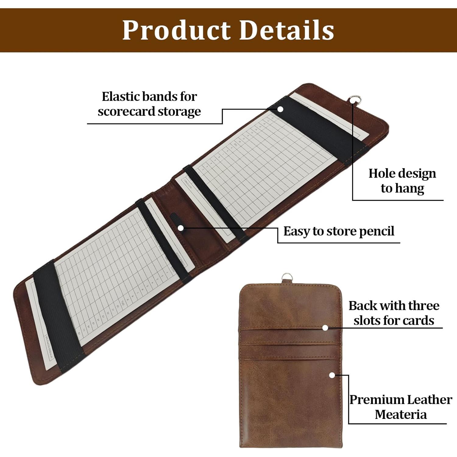 Porta Tarjeta de Puntuación de Golf YFANITI Cuero Marrón