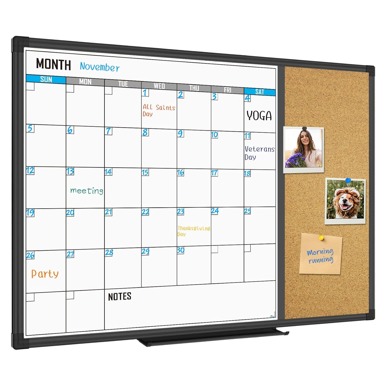 Pizarra Blanca Calendario Mensual XBoard 71x50 cm Combo Corcho