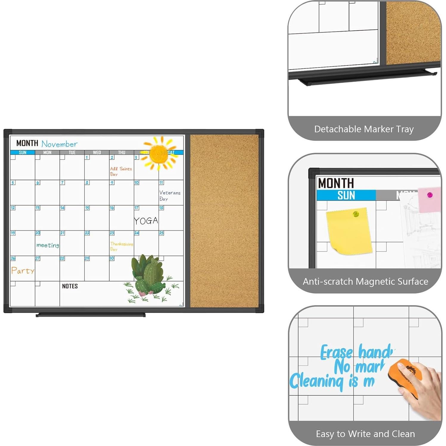 Pizarra Blanca Calendario Mensual XBoard 71x50 cm Combo Corcho