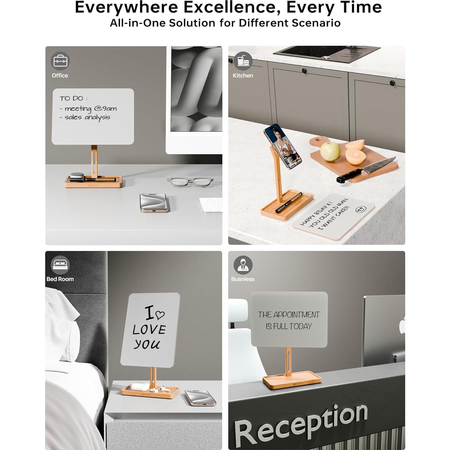 Pizarra de Vidrio YEOUX 2-en-1 con Soporte Magnético Ajustable