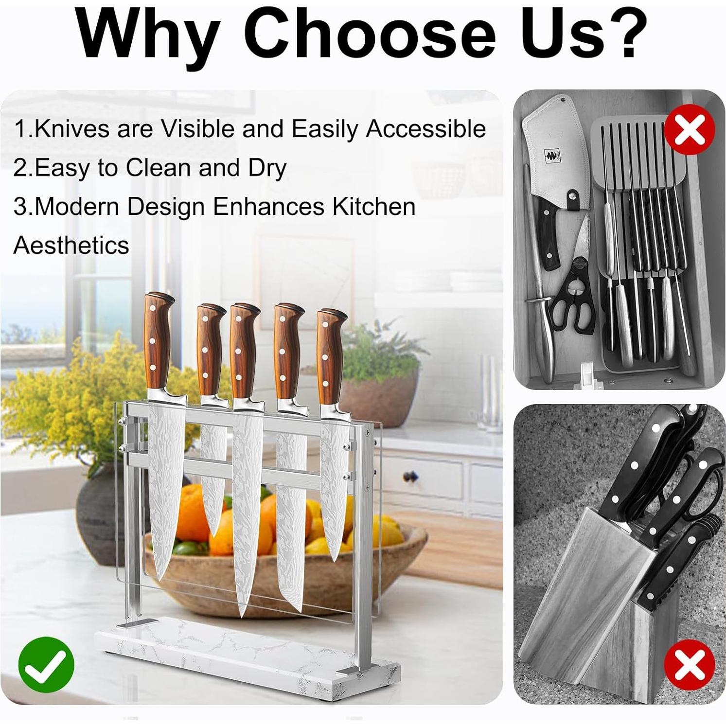 Soporte Magnético para Cuchillos HomeSimplex - Base de Mármol Blanco