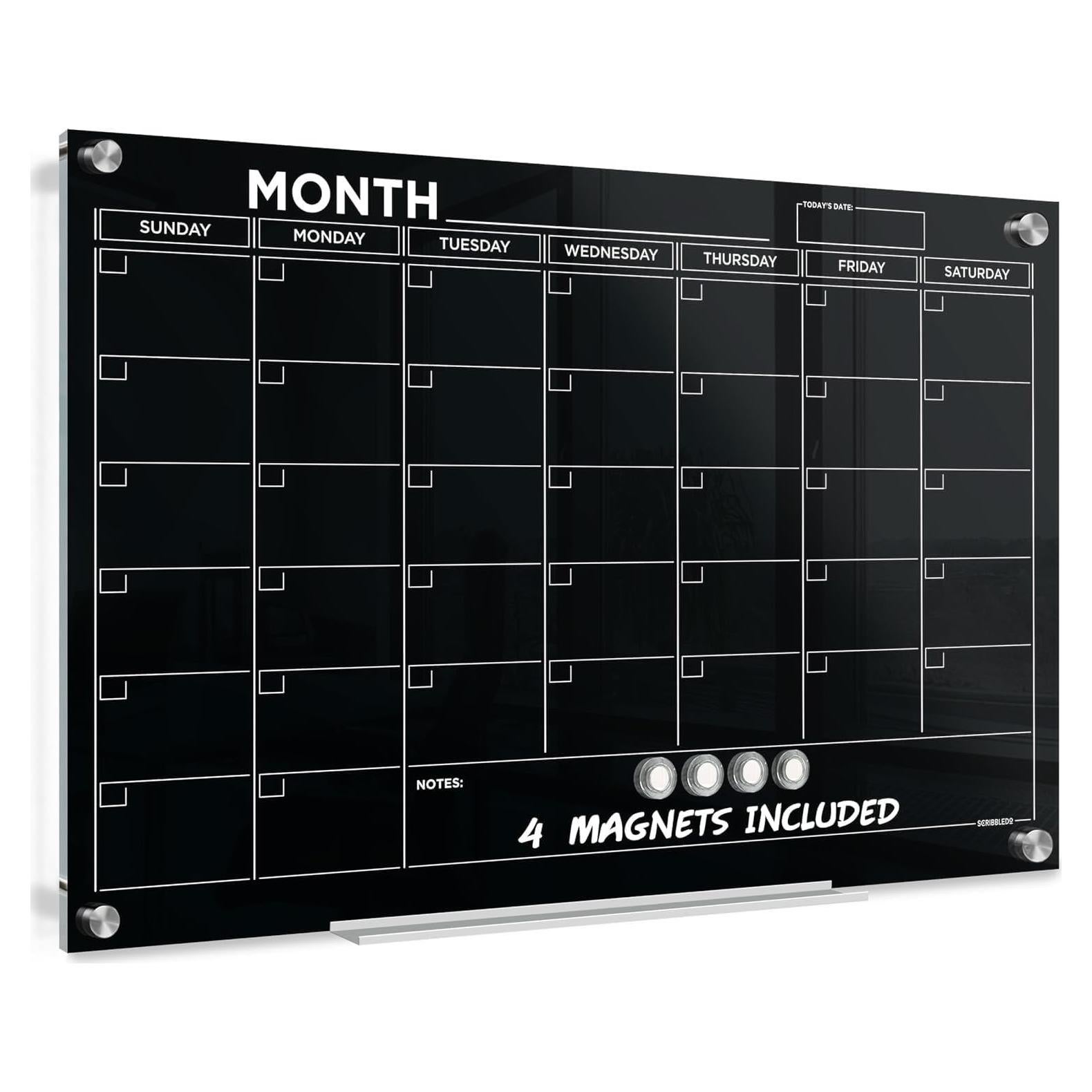 Calendario de Pared Magnético Scribbledo 61x91cm Vidrio Negro