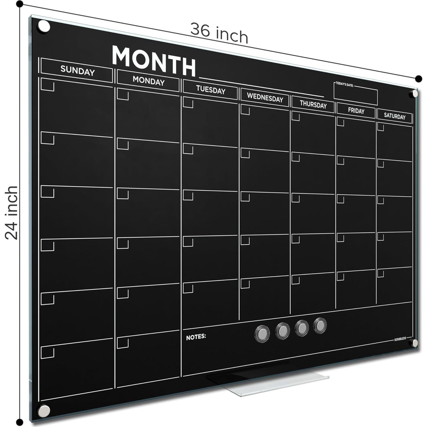 Calendario de Pared Magnético Scribbledo 61x91cm Vidrio Negro