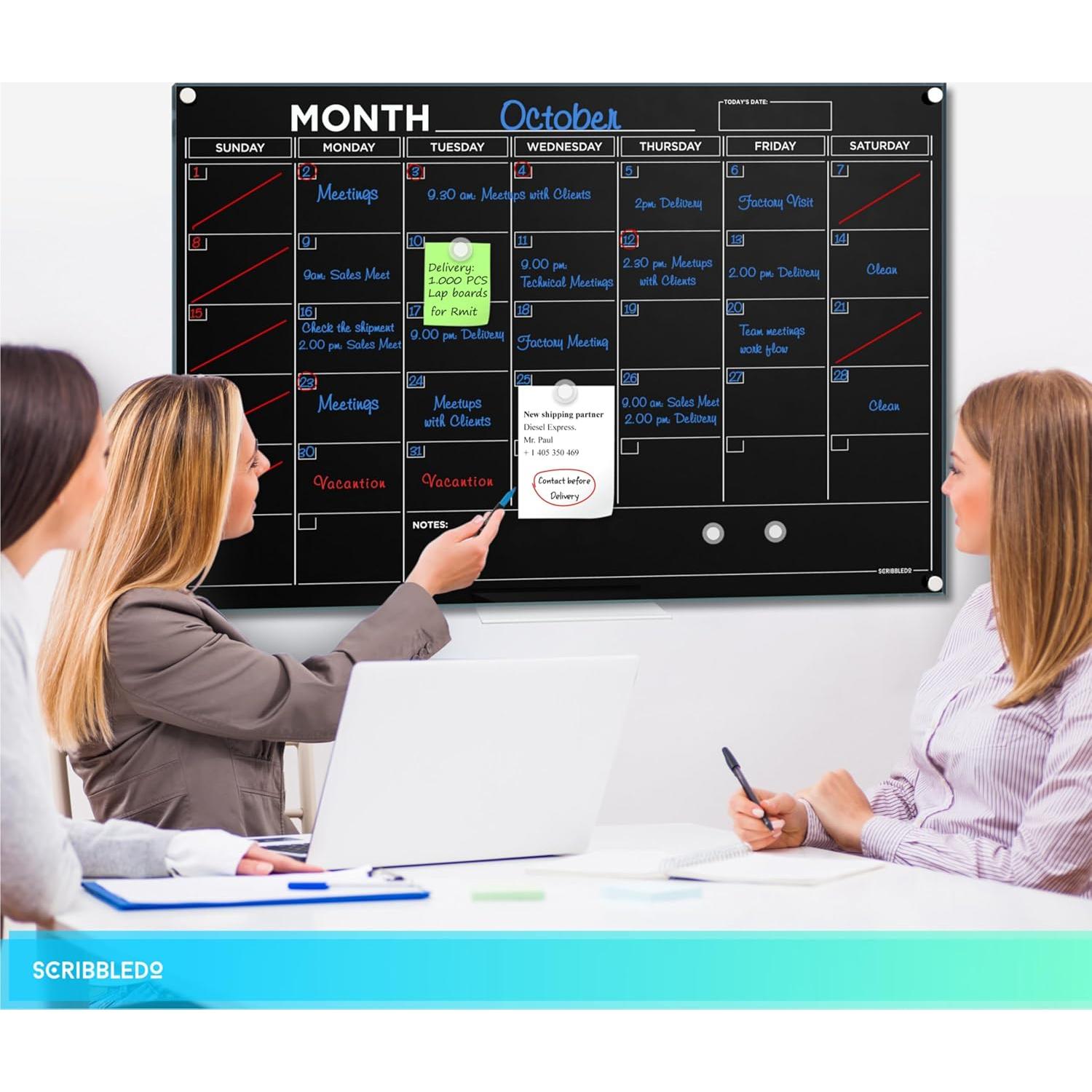 Calendario de Pared Magnético Scribbledo 61x91cm Vidrio Negro