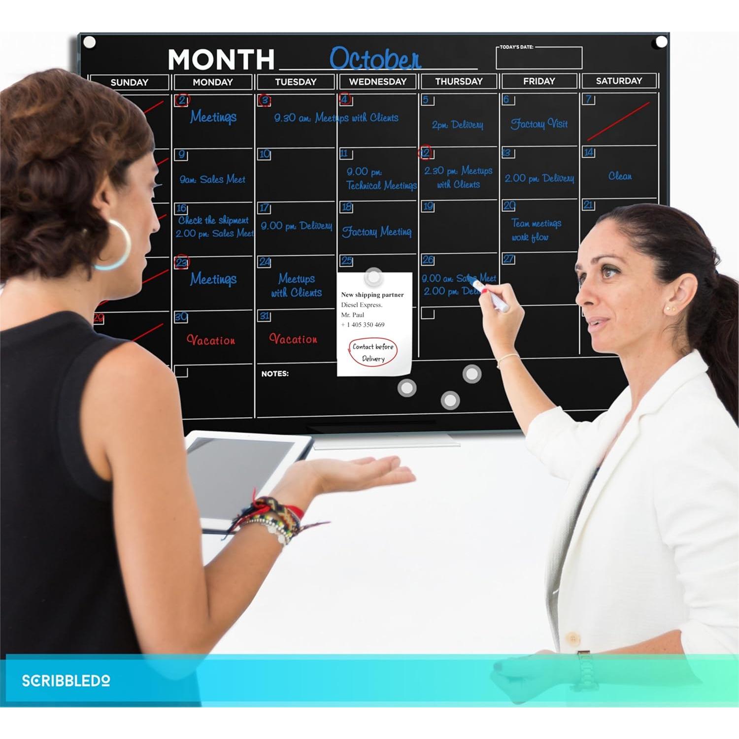 Calendario de Pared Magnético Scribbledo 61x91cm Vidrio Negro