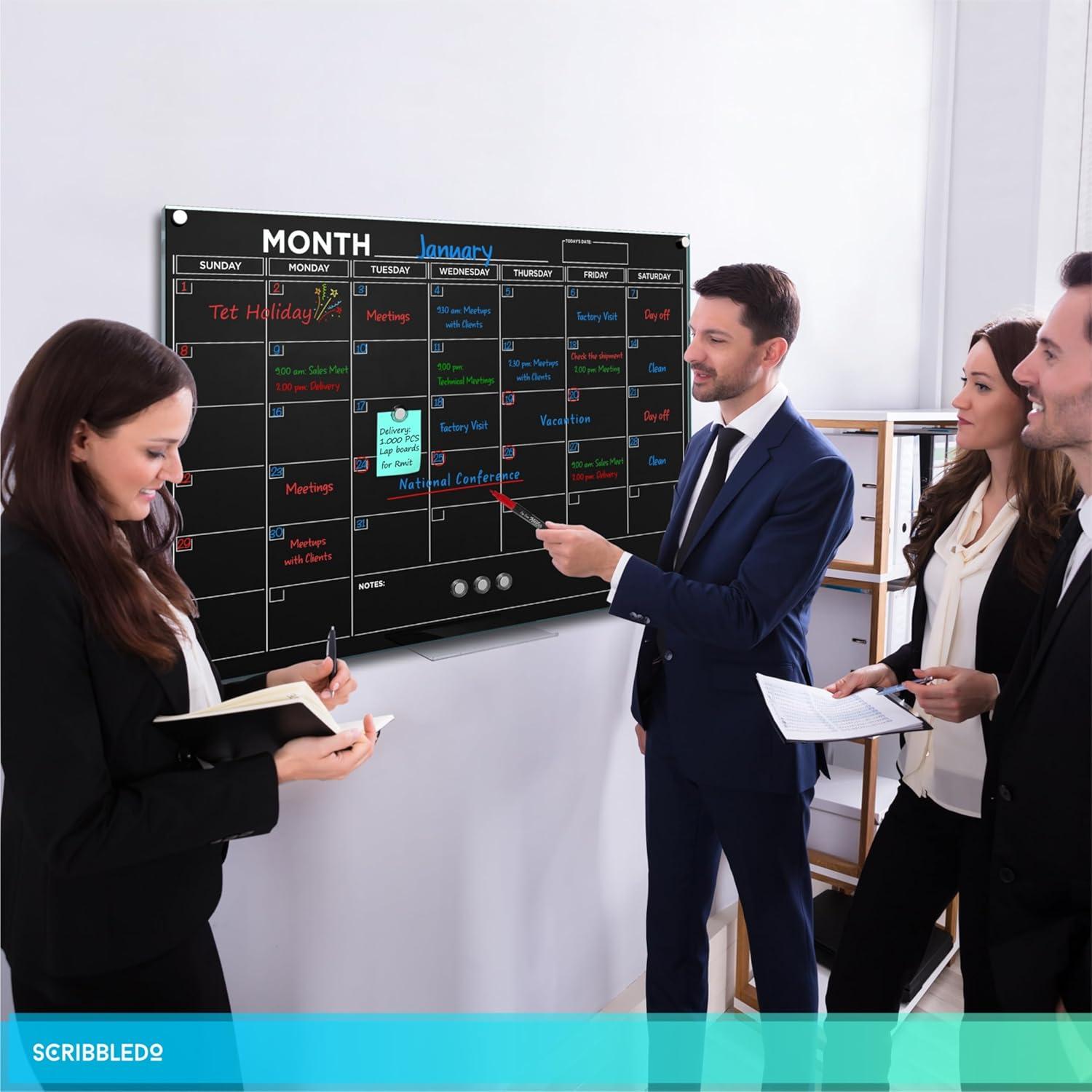 Calendario de Pared Magnético Scribbledo 61x91cm Vidrio Negro